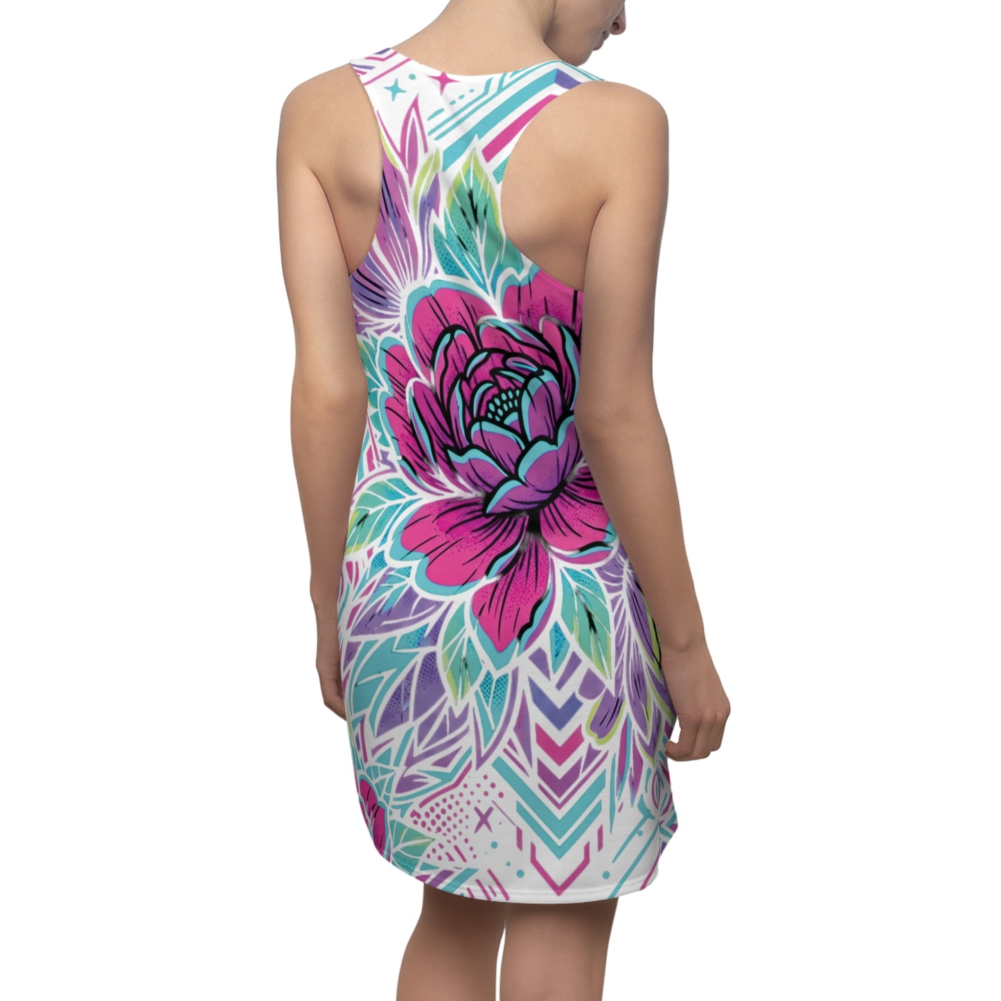 Vibrant Floral Racerback Dress — Fun Casual All-Over Print