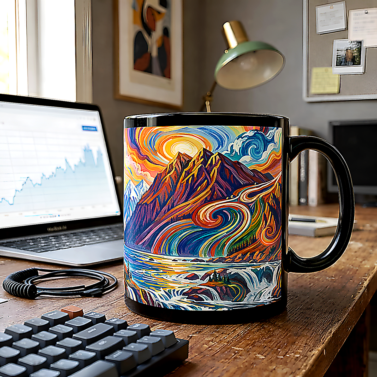 Pacific Northwest Abstract Mountain Scenery Mug | Bold PNW Art Ceramic Coffee