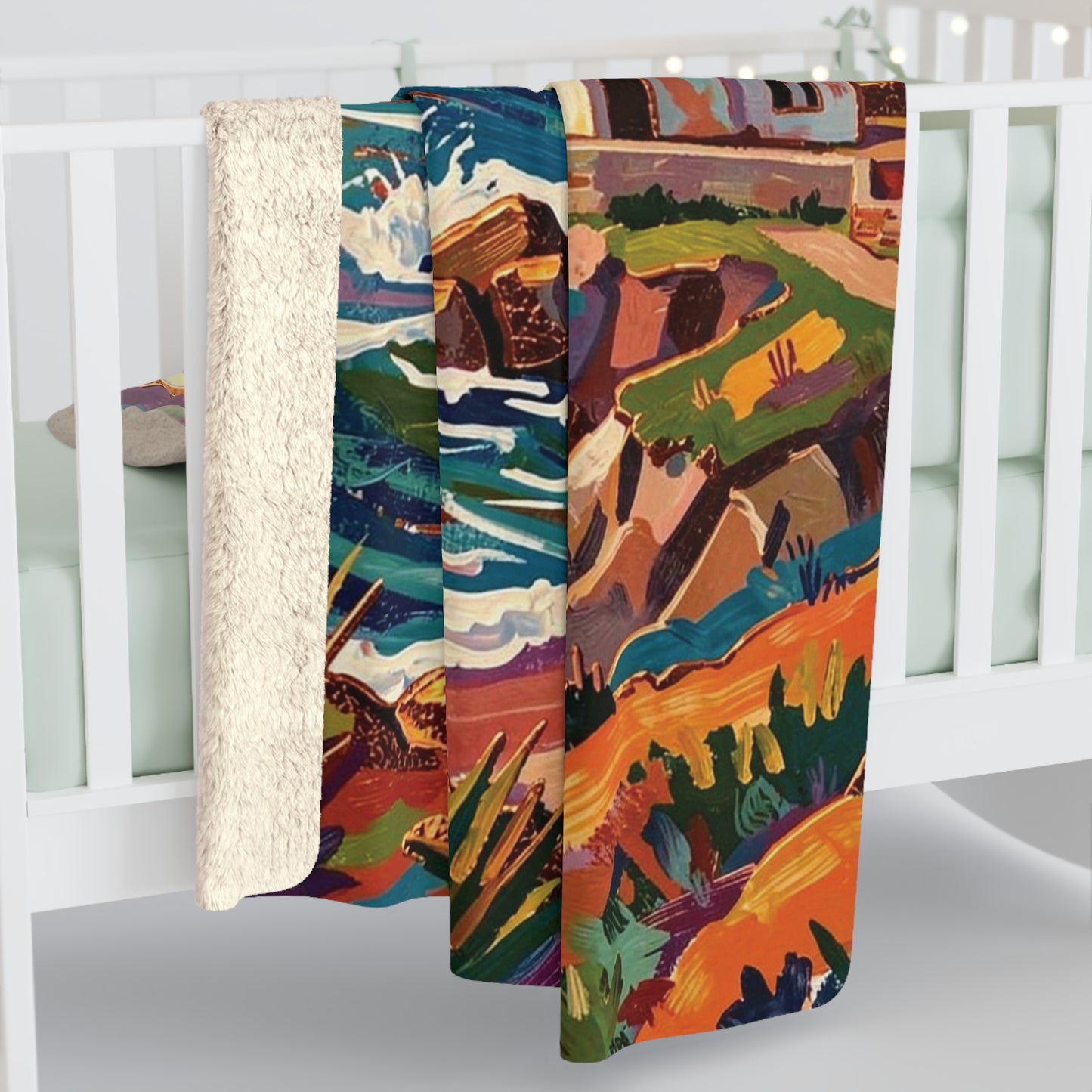 Colorful Lighthouse Sherpa Fleece Blanket — Cozy Nautical Throw
