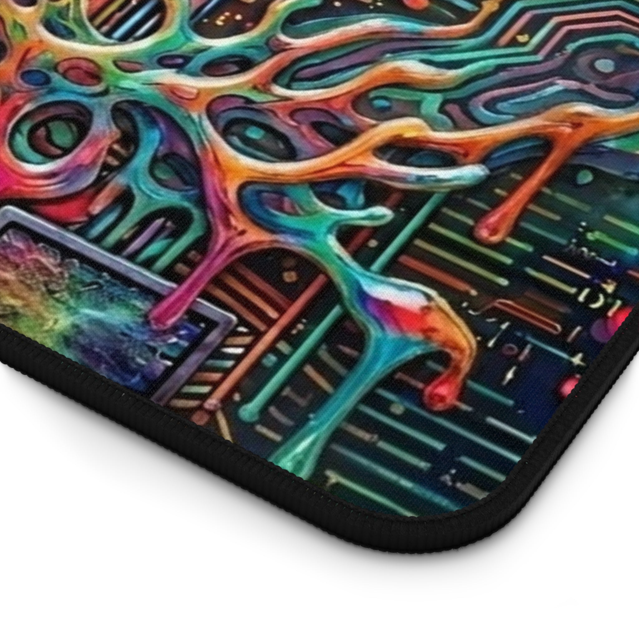 Cyber Psychedelic "Computer Bug" Desk Mat — Crystals, Insects & Circuit Art