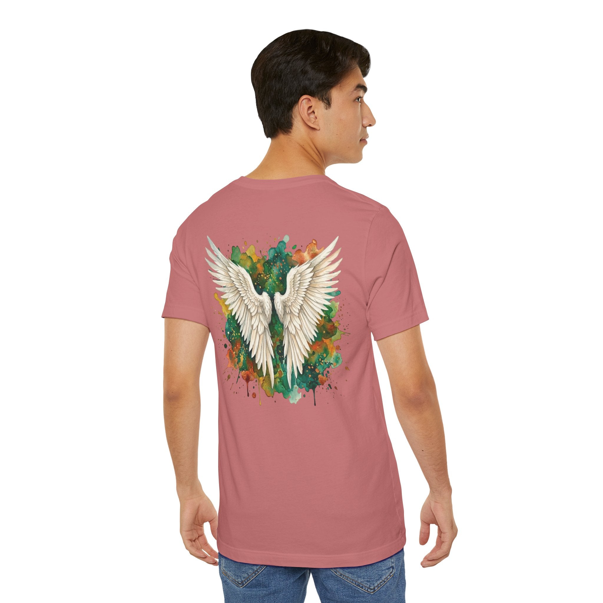 Angel Wings Watercolor Tee — Halo Front & Wing Back