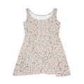 Feathers and Leaves Print Women's Flared Mini Dress, Neutral Summer Floral Pattern