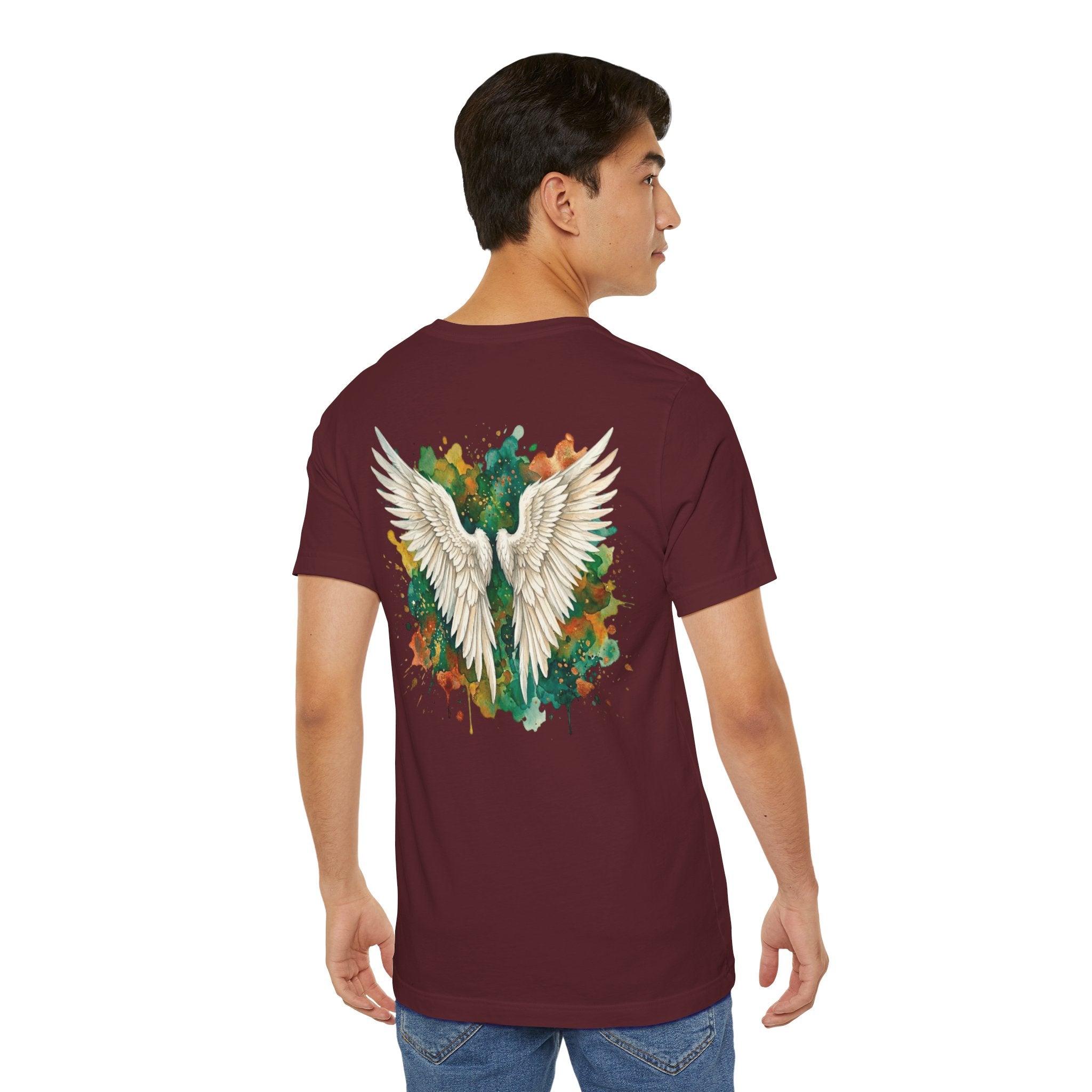 Angel Wings Watercolor Tee — Halo Front & Wing Back