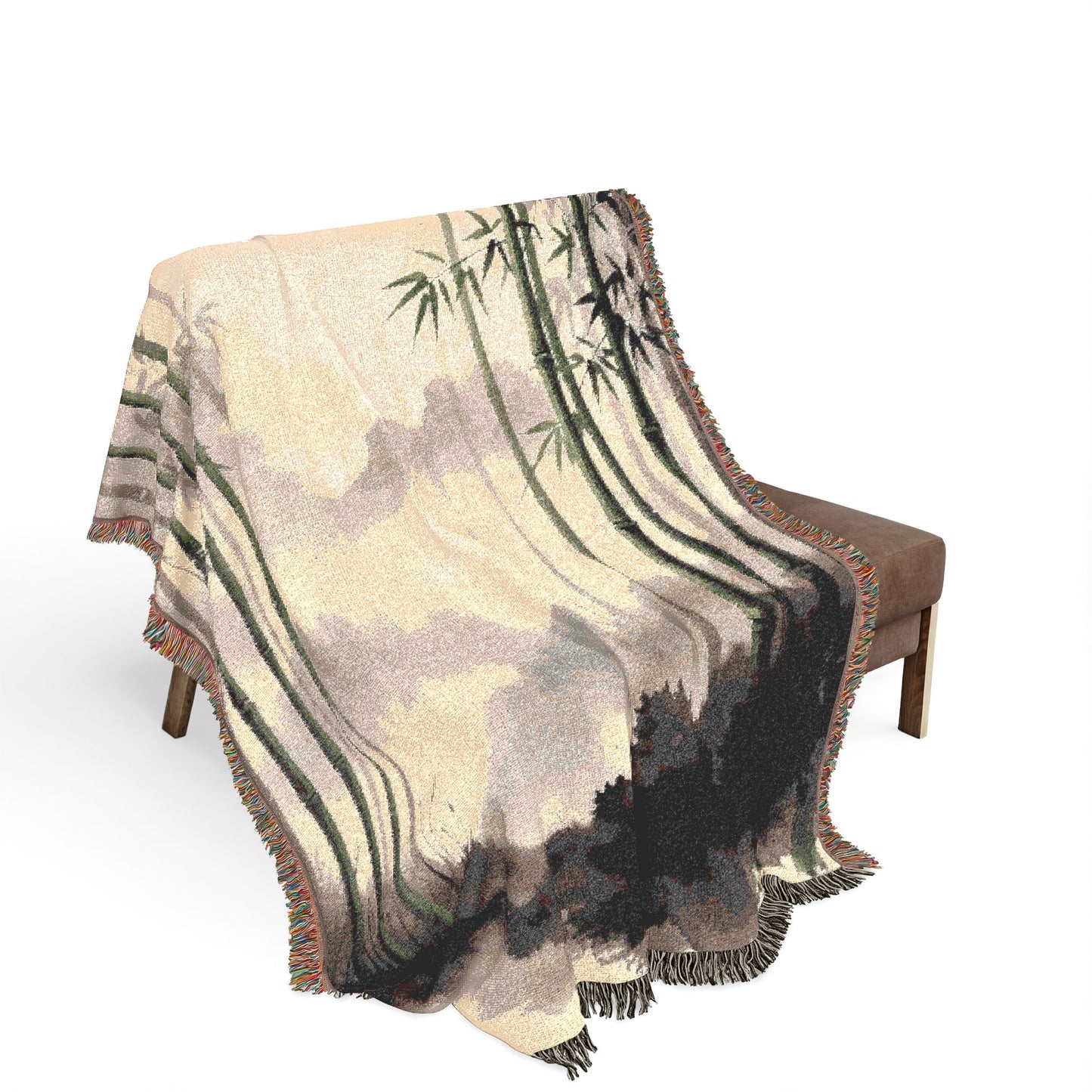Bamboo Forest Woven Blanket | Nature Landscape Throw, Neutral Green
