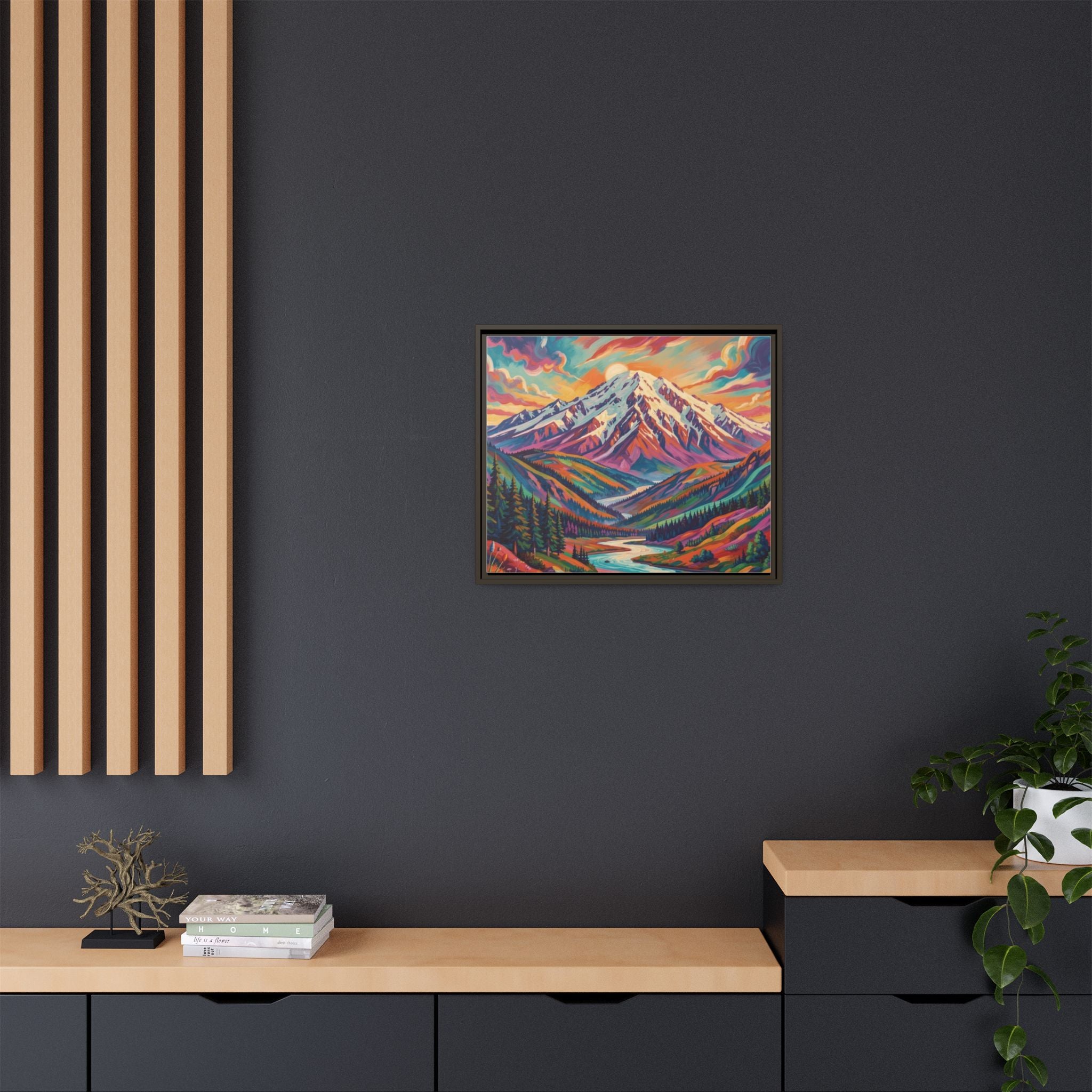 Colorful Abstract Mountain Scape Matte Canvas Framed Print