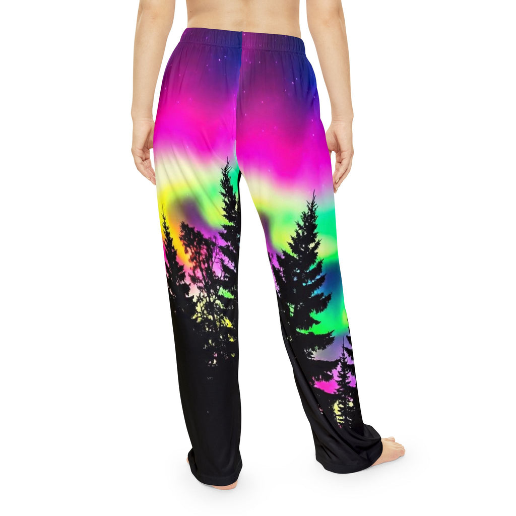 Northern Lights Women's Pajama Pants — Cozy Aurora Tree-Line PJ Bottoms