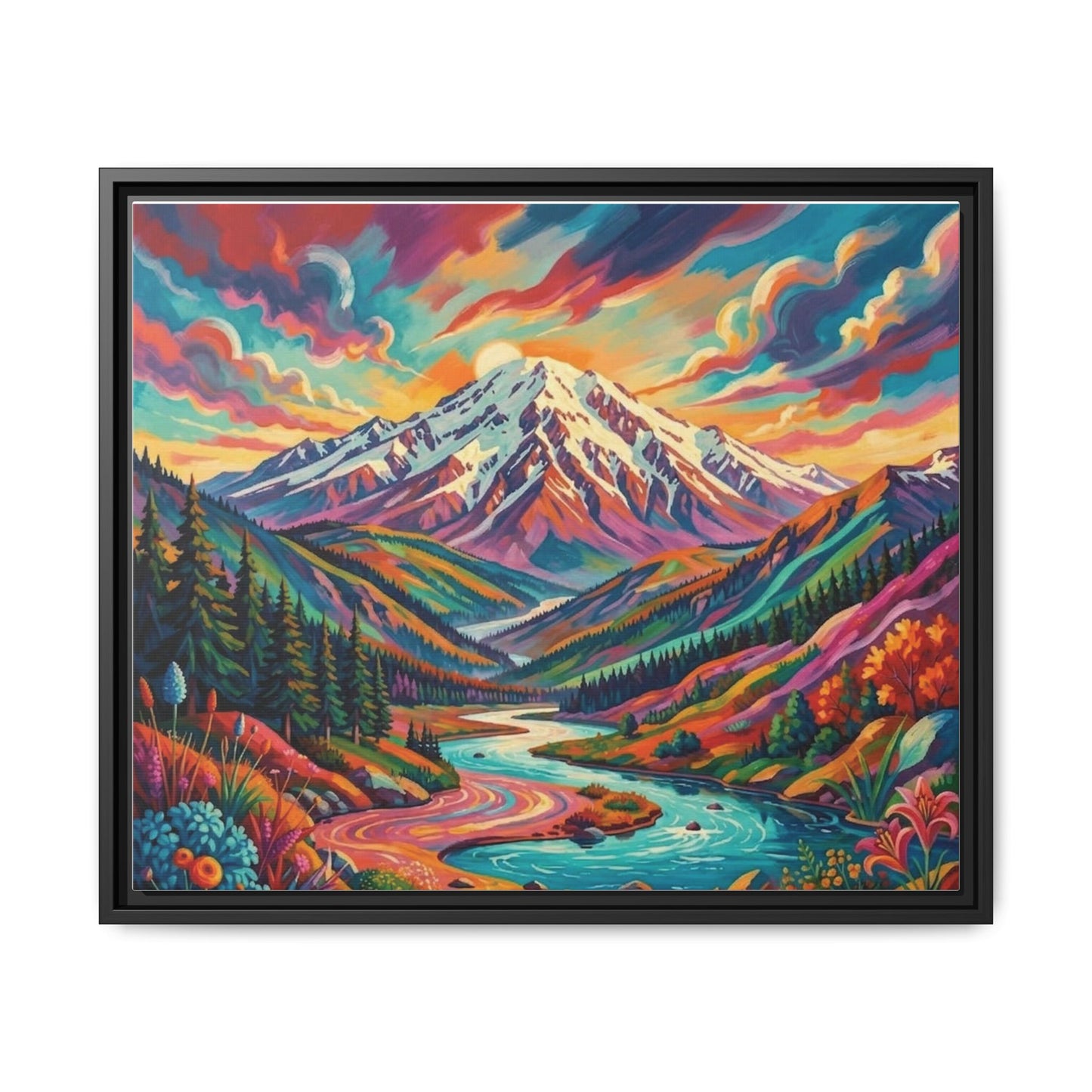 Colorful Abstract Mountain Scape Matte Canvas Framed Print