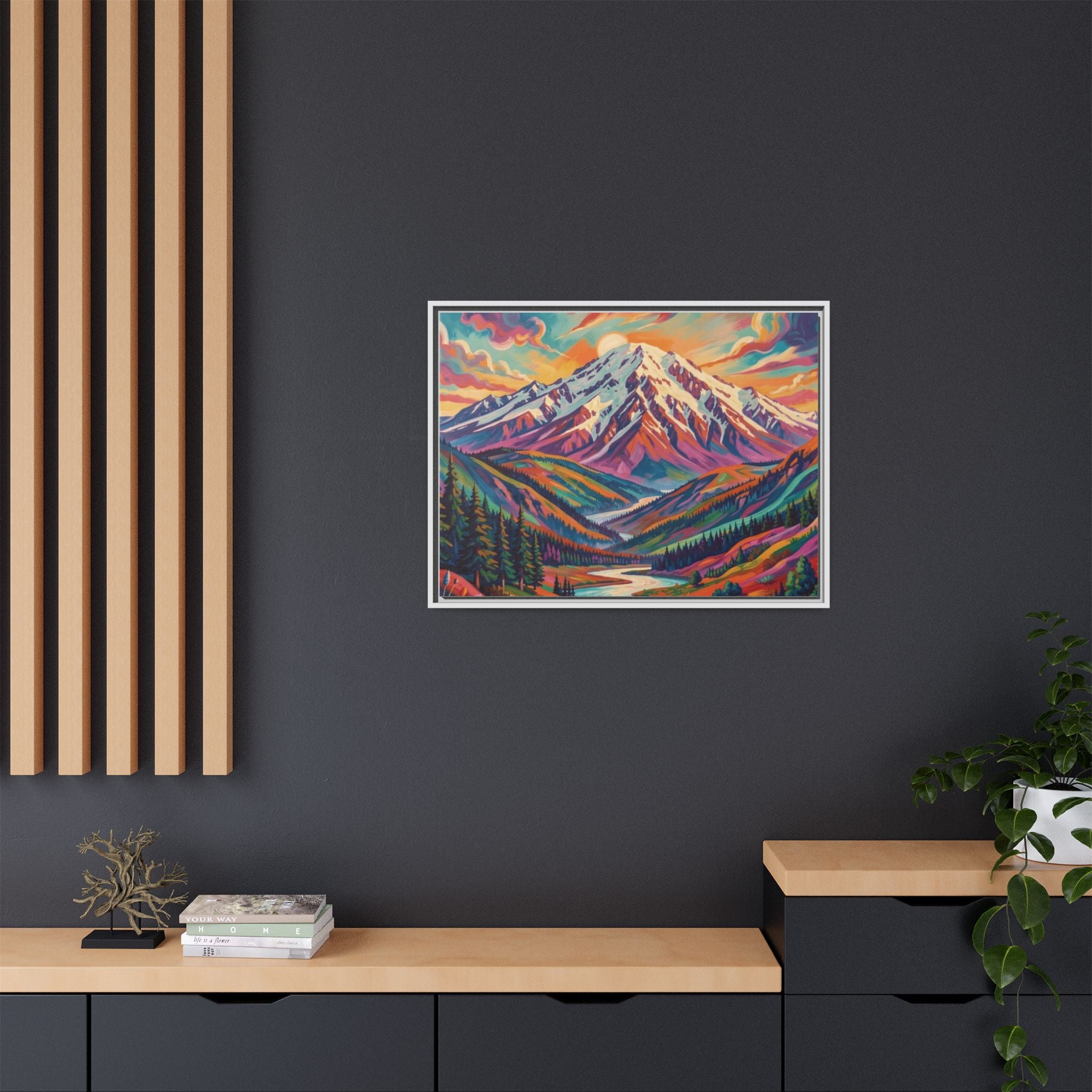 Colorful Abstract Mountain Scape Matte Canvas Framed Print