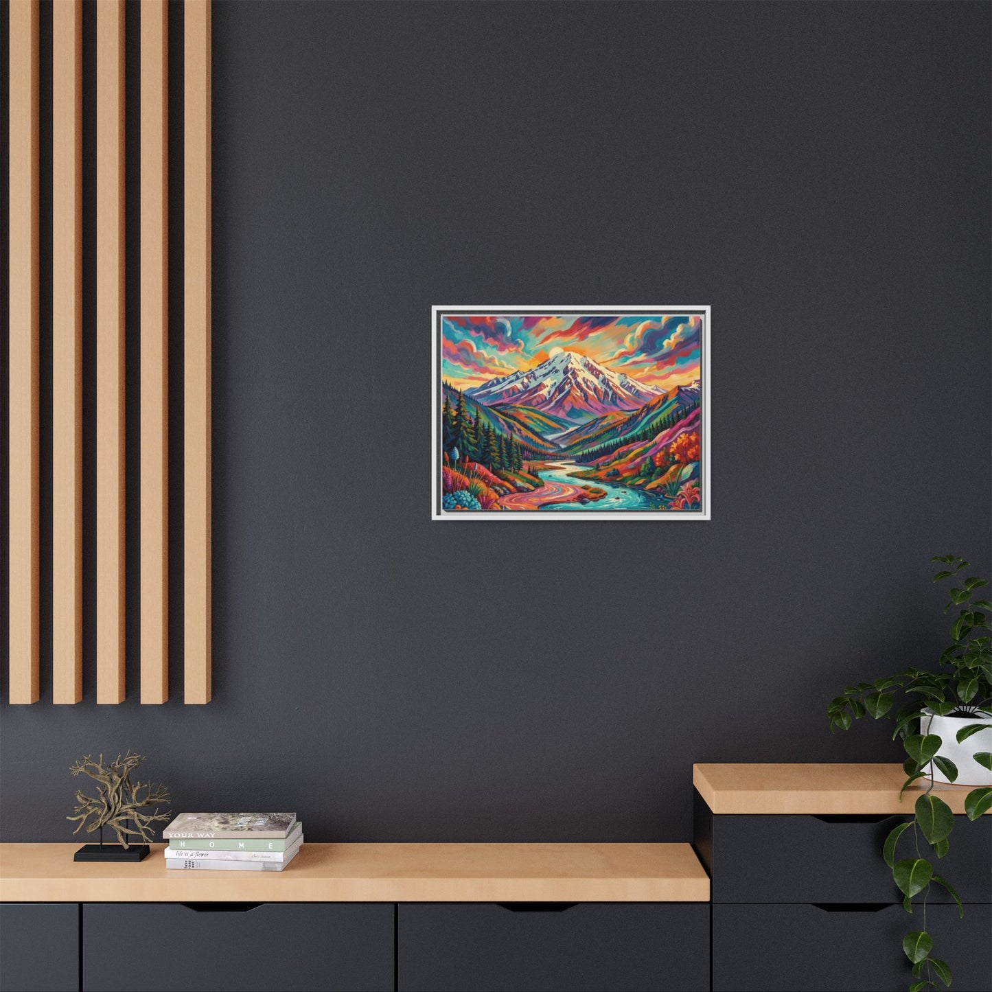 Colorful Abstract Mountain Scape Matte Canvas Framed Print