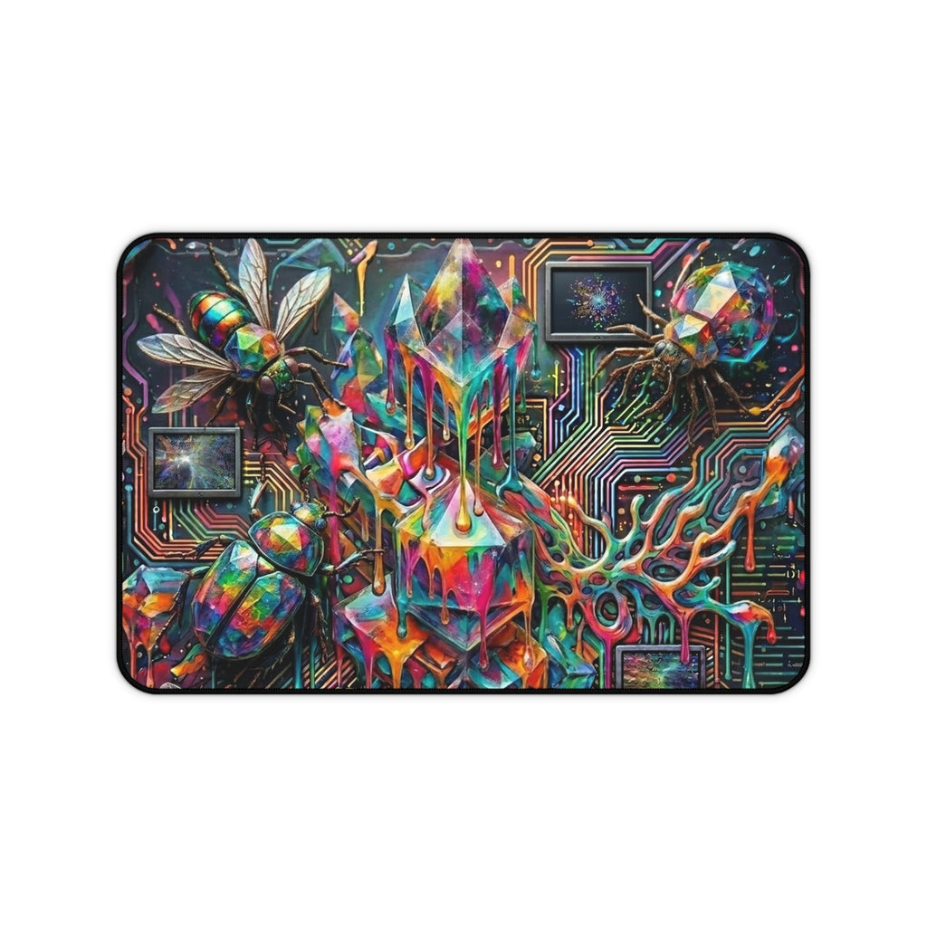 Cyber Psychedelic "Computer Bug" Desk Mat — Crystals, Insects & Circuit Art