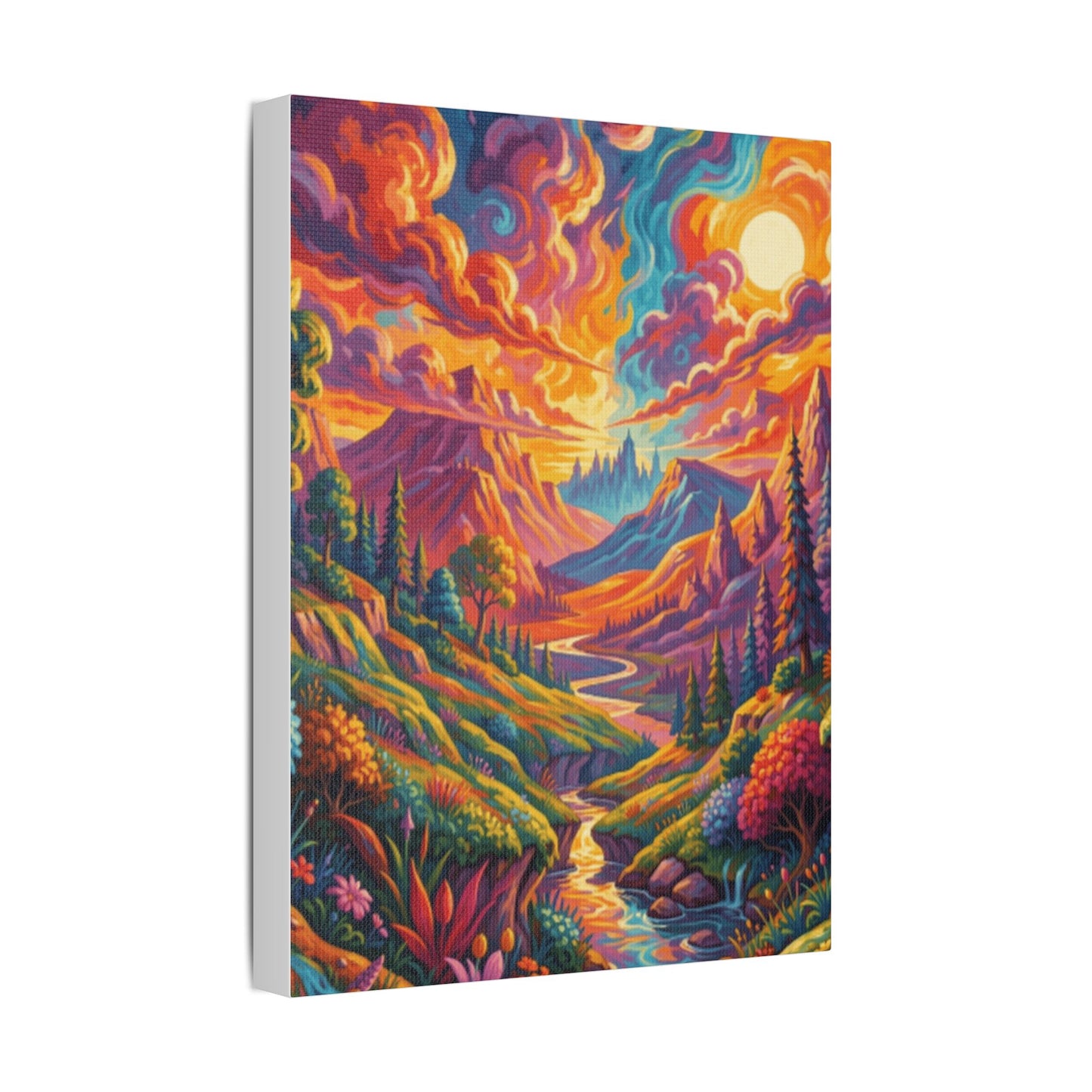 Surreal Abstract Colorful Landscape Satin Canvas (Stretched)