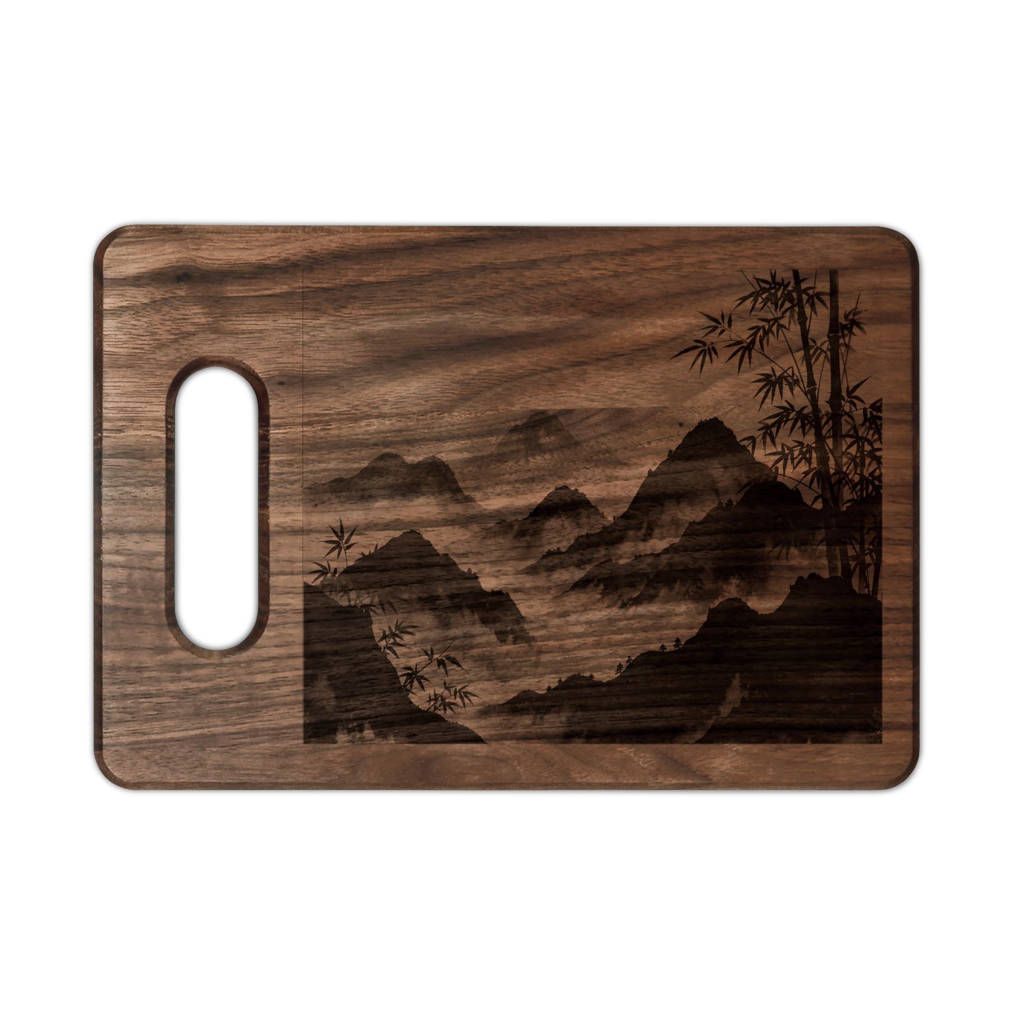 Zen Bamboo Mountains Wooden Cutting Board — Engraved Maple or Walnut