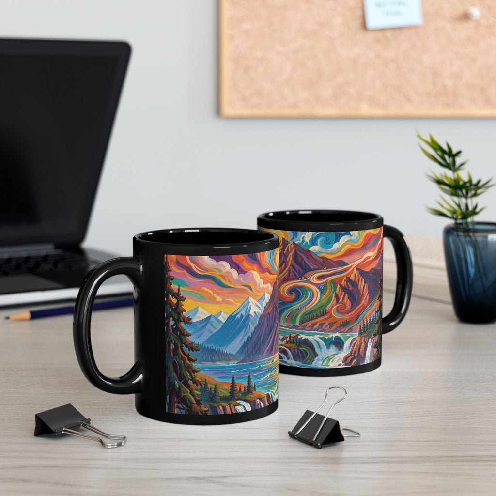 Pacific Northwest Abstract Mountain Scenery Mug | Bold PNW Art Ceramic Coffee