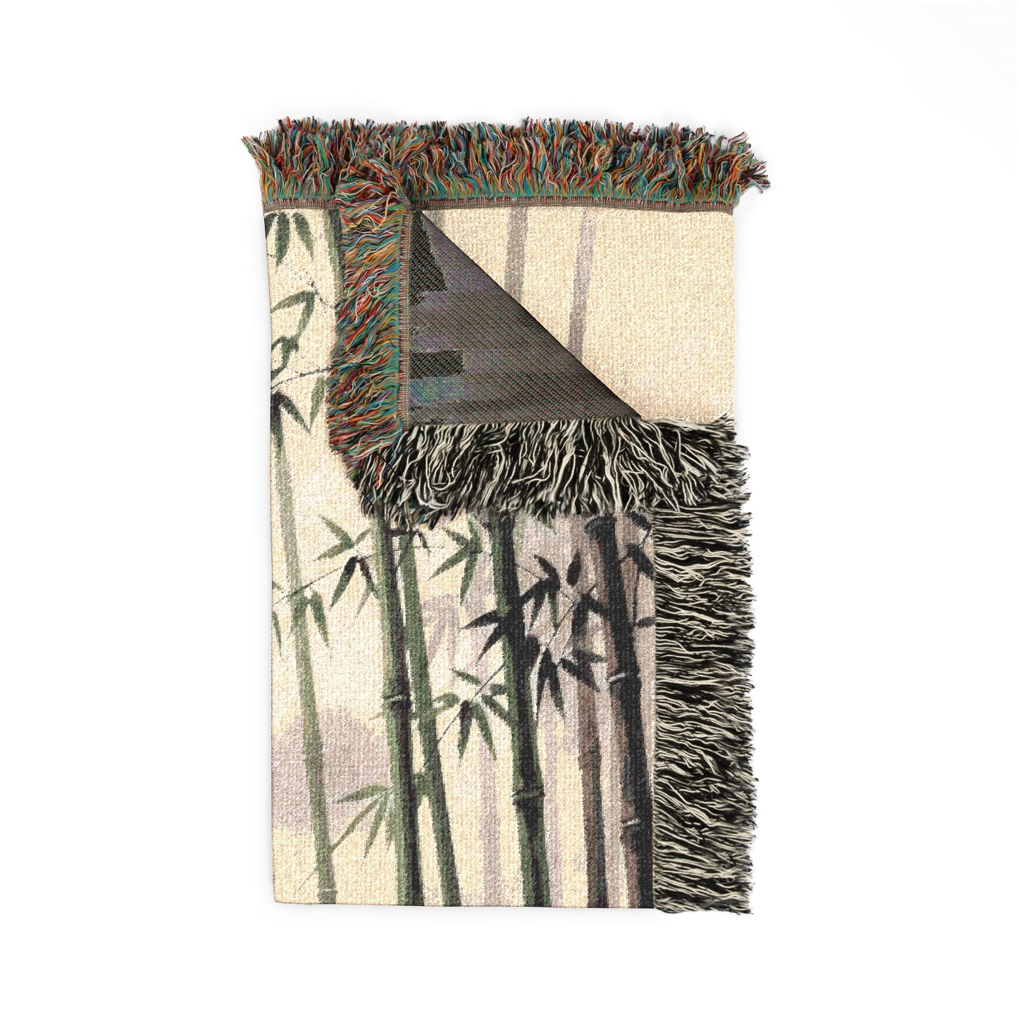Bamboo Forest Woven Blanket | Nature Landscape Throw, Neutral Green