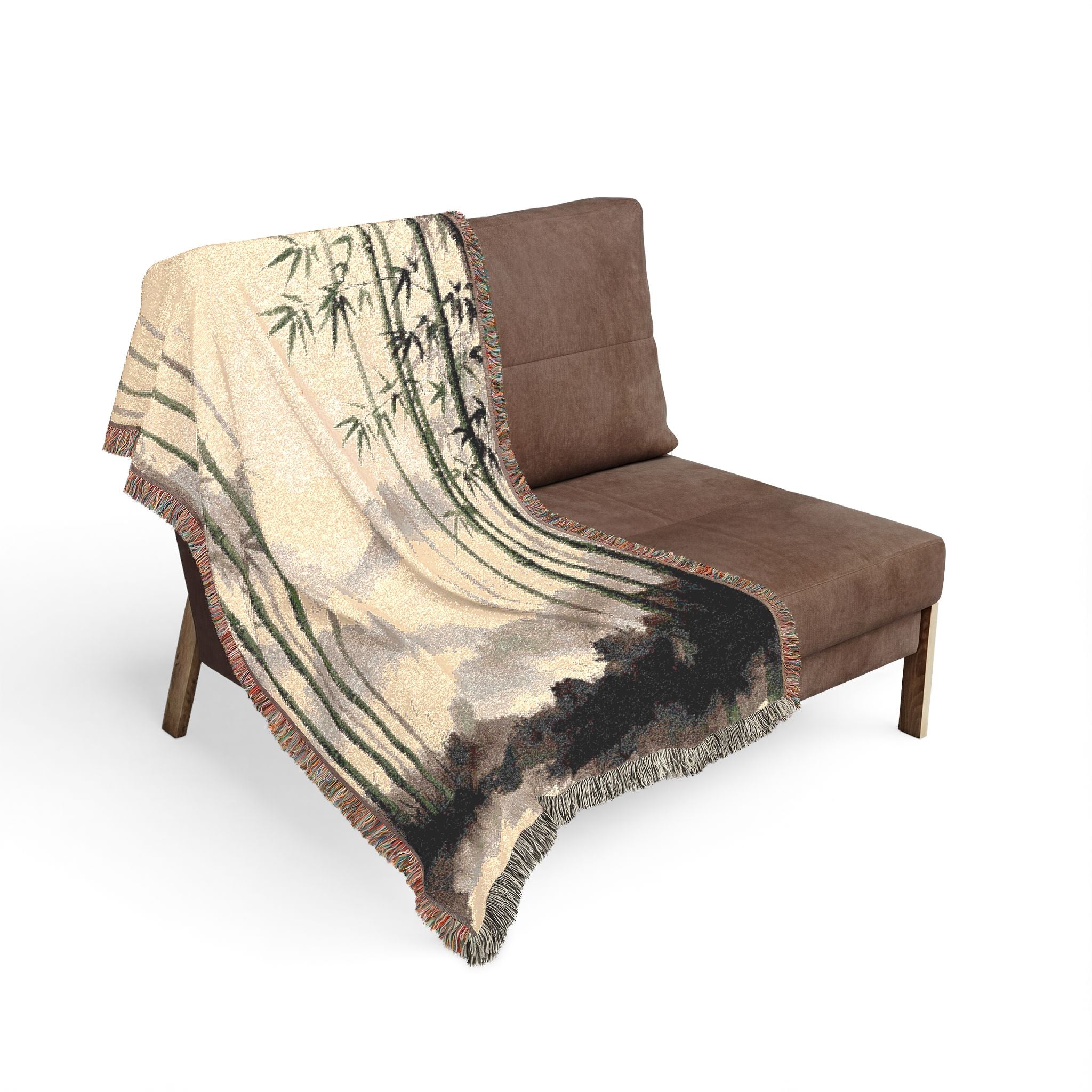 Bamboo Forest Woven Blanket | Nature Landscape Throw, Neutral Green