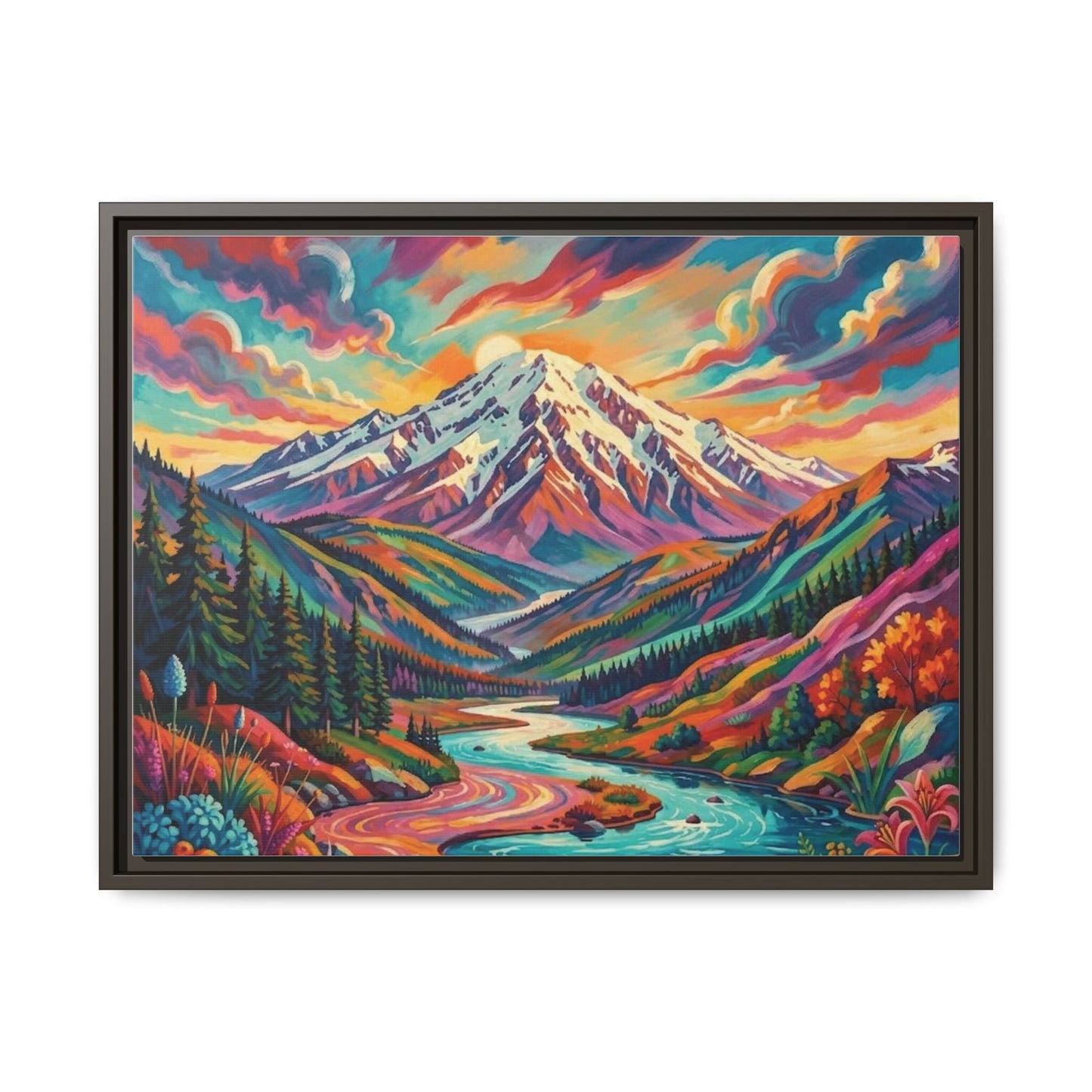 Colorful Abstract Mountain Scape Matte Canvas Framed Print