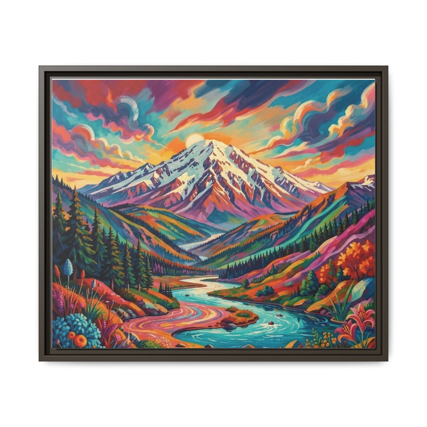 Colorful Abstract Mountain Scape Matte Canvas Framed Print
