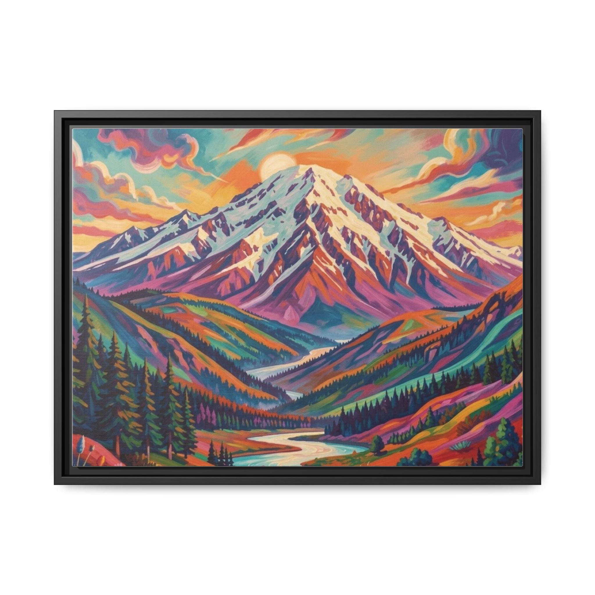 Colorful Abstract Mountain Scape Matte Canvas Framed Print