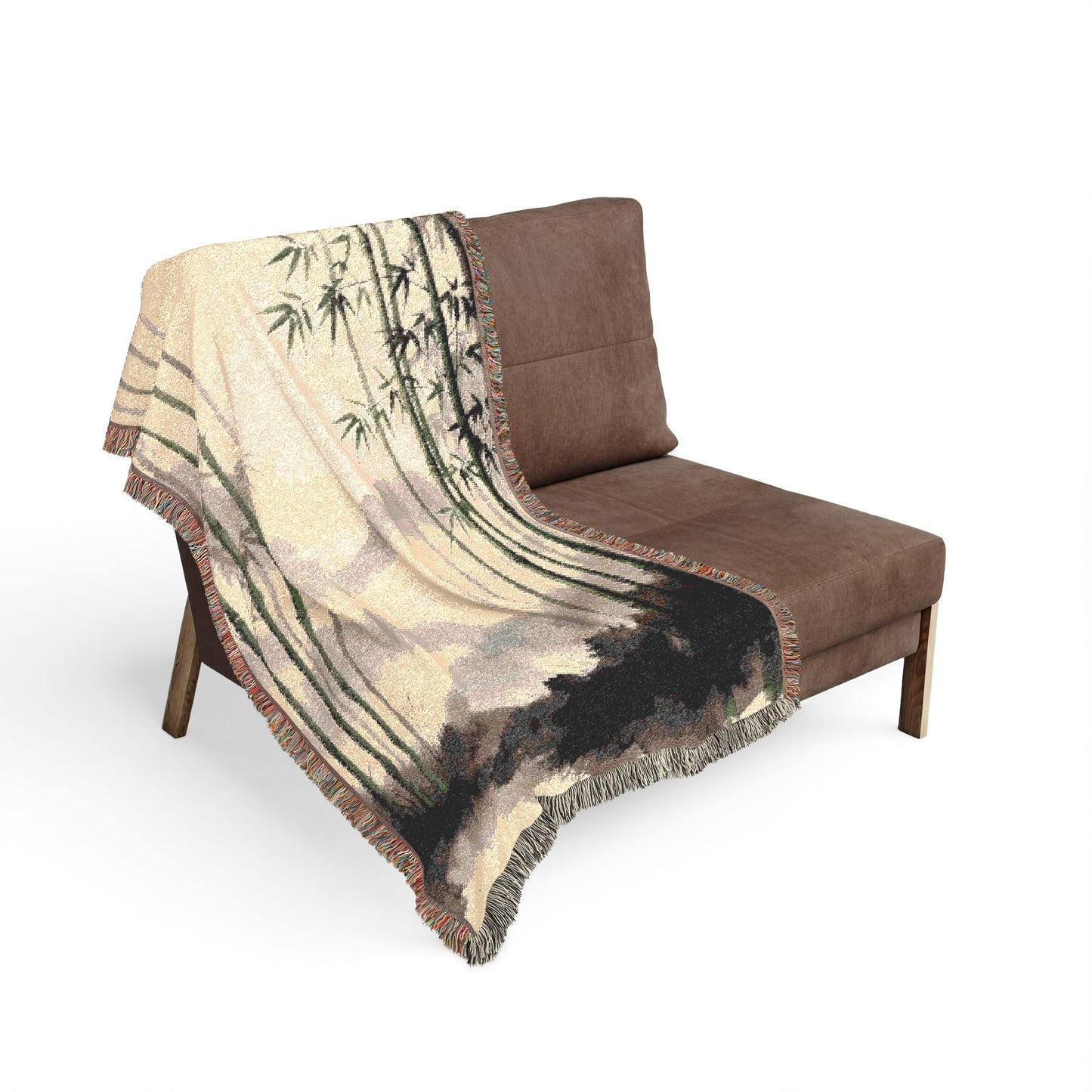 Bamboo Forest Woven Blanket | Nature Landscape Throw, Neutral Green