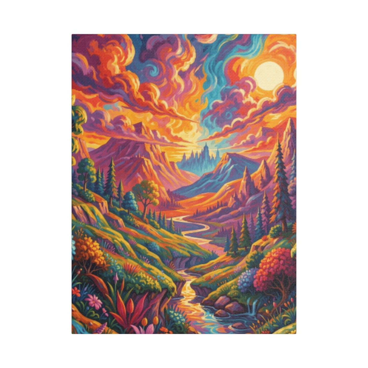 Surreal Abstract Colorful Landscape Satin Canvas (Stretched)