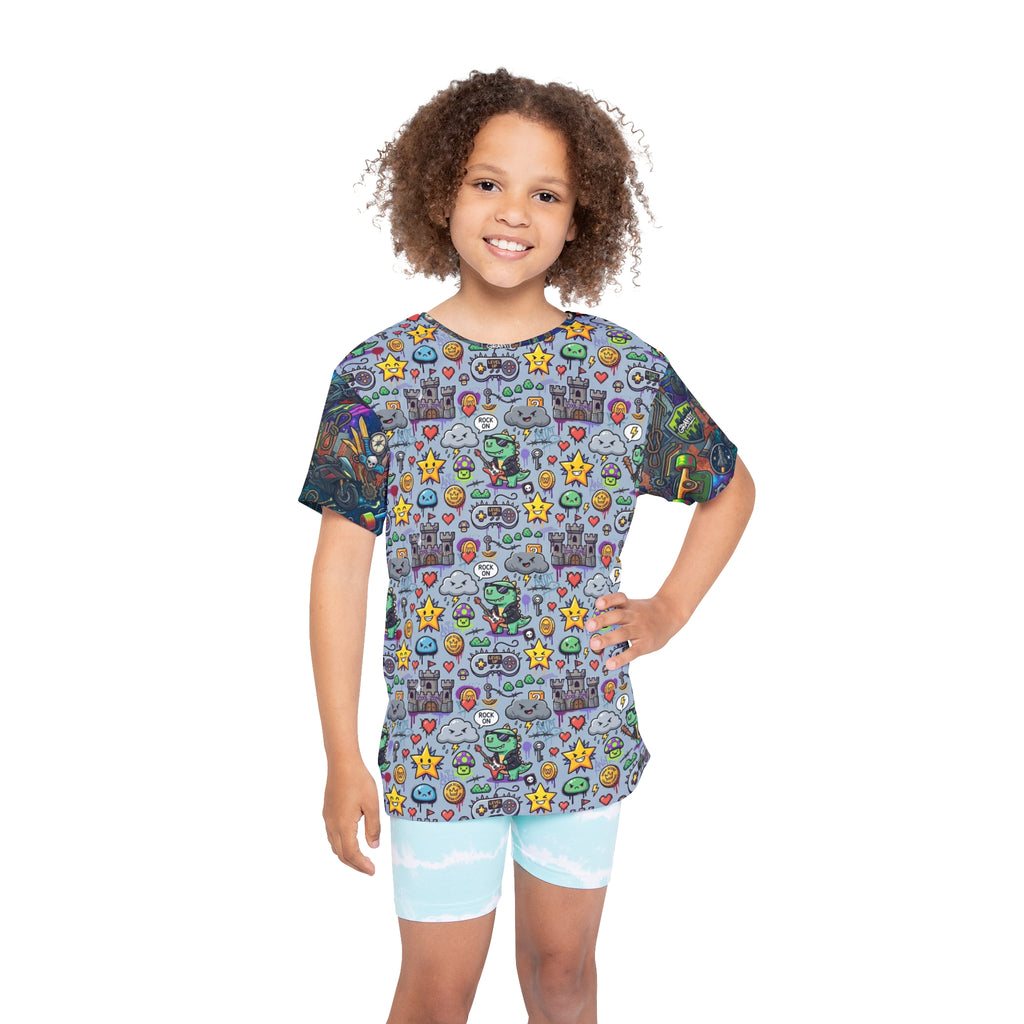 Kids Sports Jersey — Video Game Icons & Coins Graphic