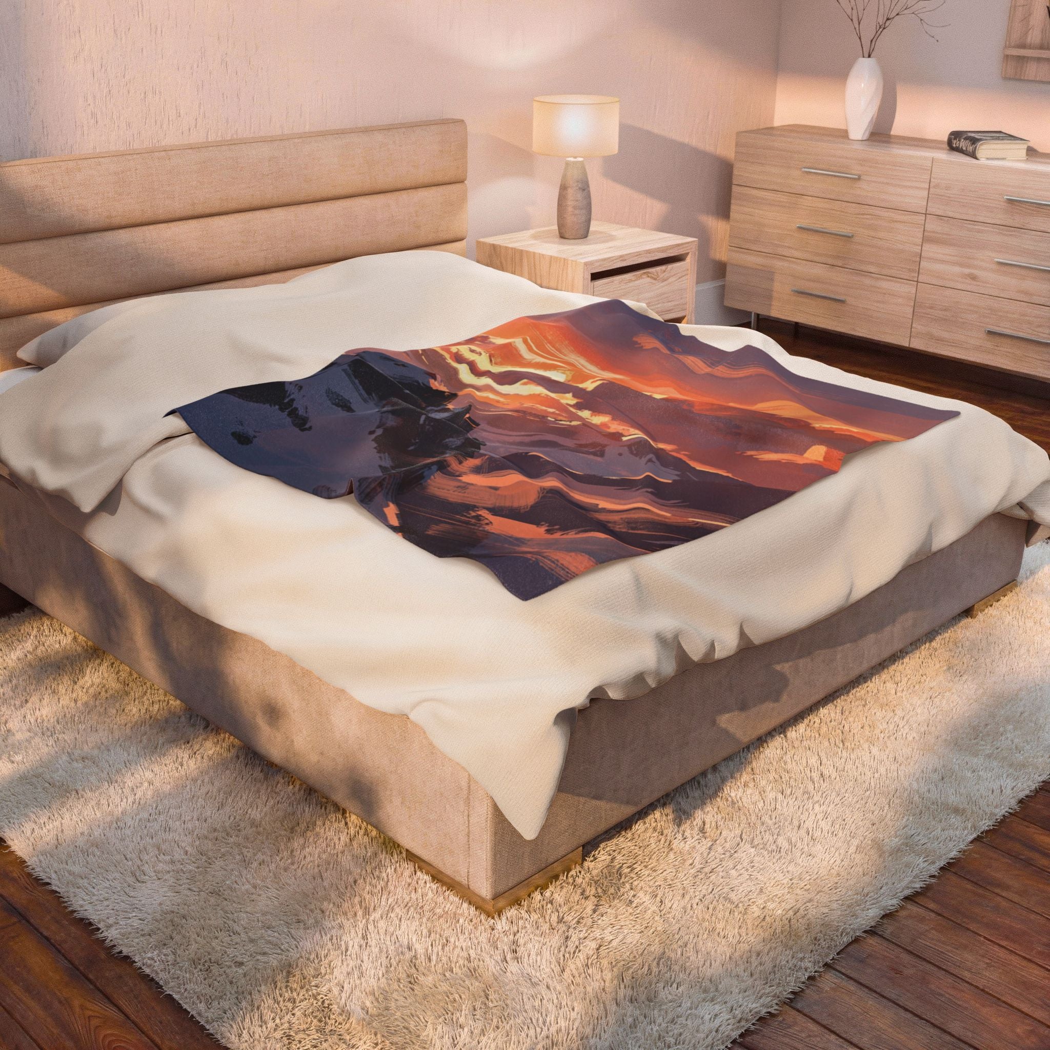 Japandi Velveteen Plush Blanket — Minimalist Cozy Throw with Calming Colors