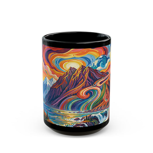 Pacific Northwest Abstract Mountain Scenery Mug | Bold PNW Art Ceramic Coffee