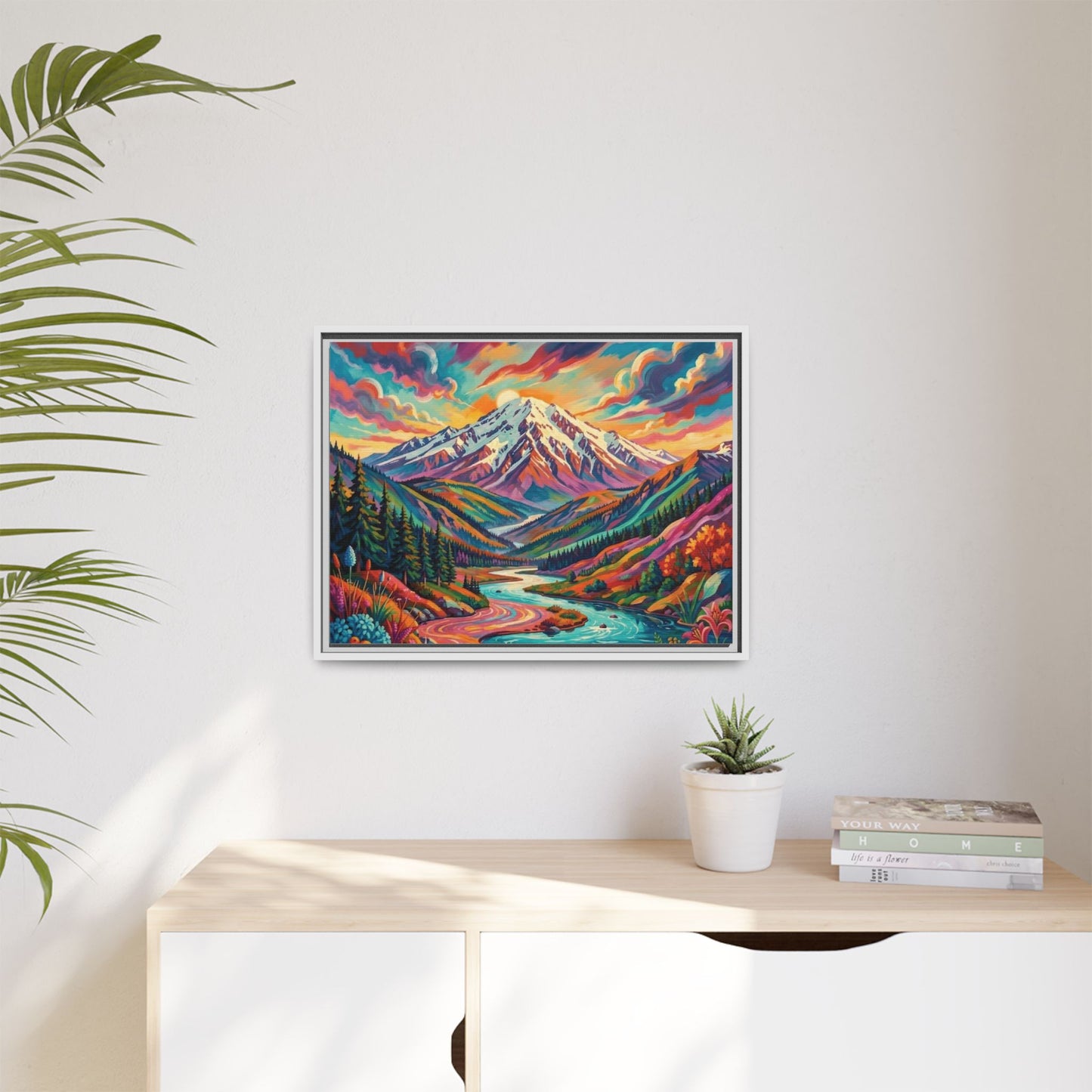 Colorful Abstract Mountain Scape Matte Canvas Framed Print