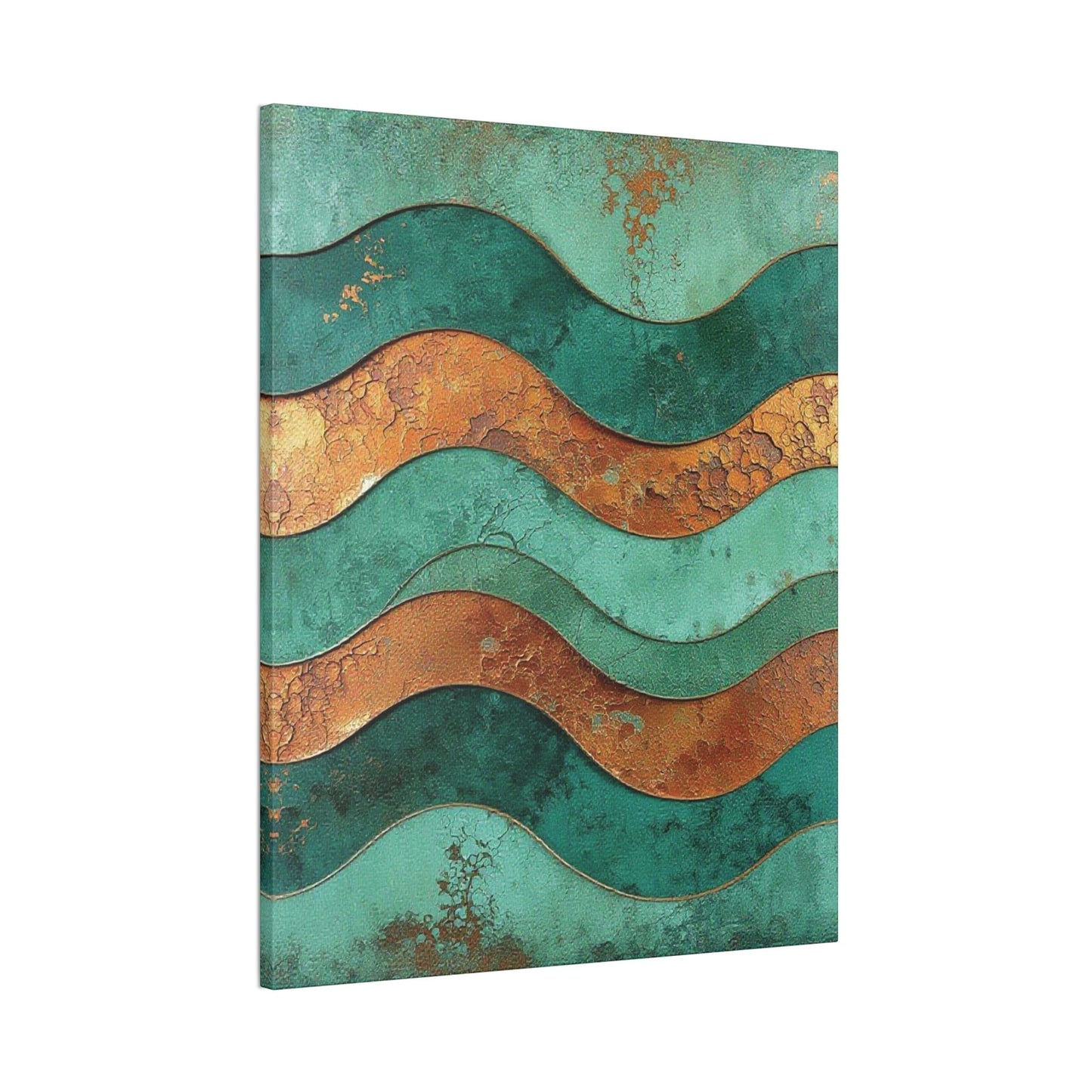 Abstract Copper Waves Canvas Art – Teal & Rust Stretched Wall Decor
