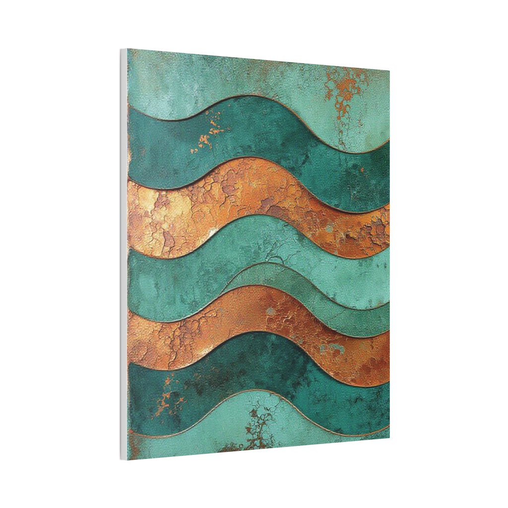 Abstract Copper Waves Canvas Art – Teal & Rust Stretched Wall Decor