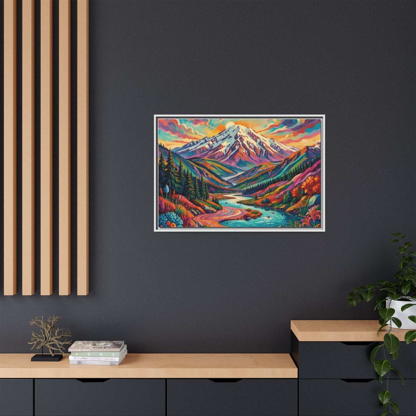 Colorful Abstract Mountain Scape Matte Canvas Framed Print