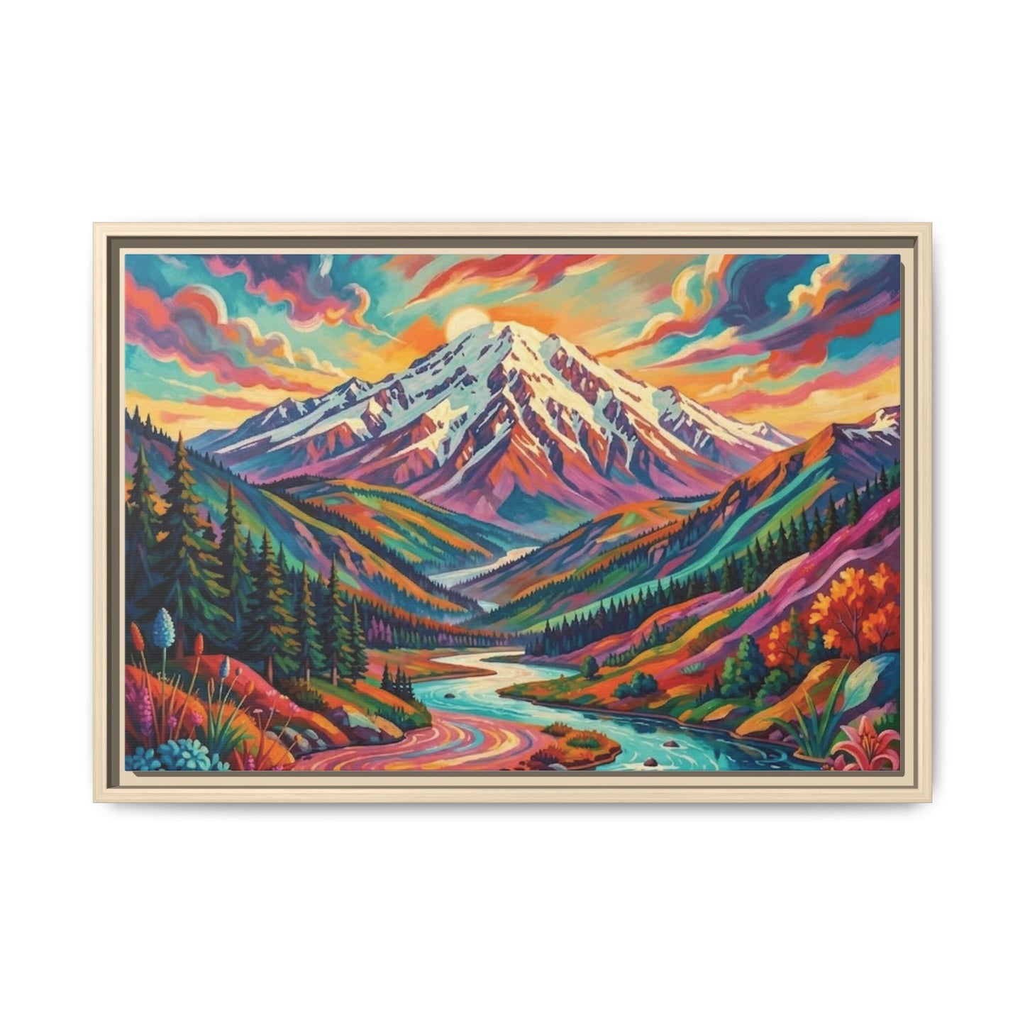 Colorful Abstract Mountain Scape Matte Canvas Framed Print