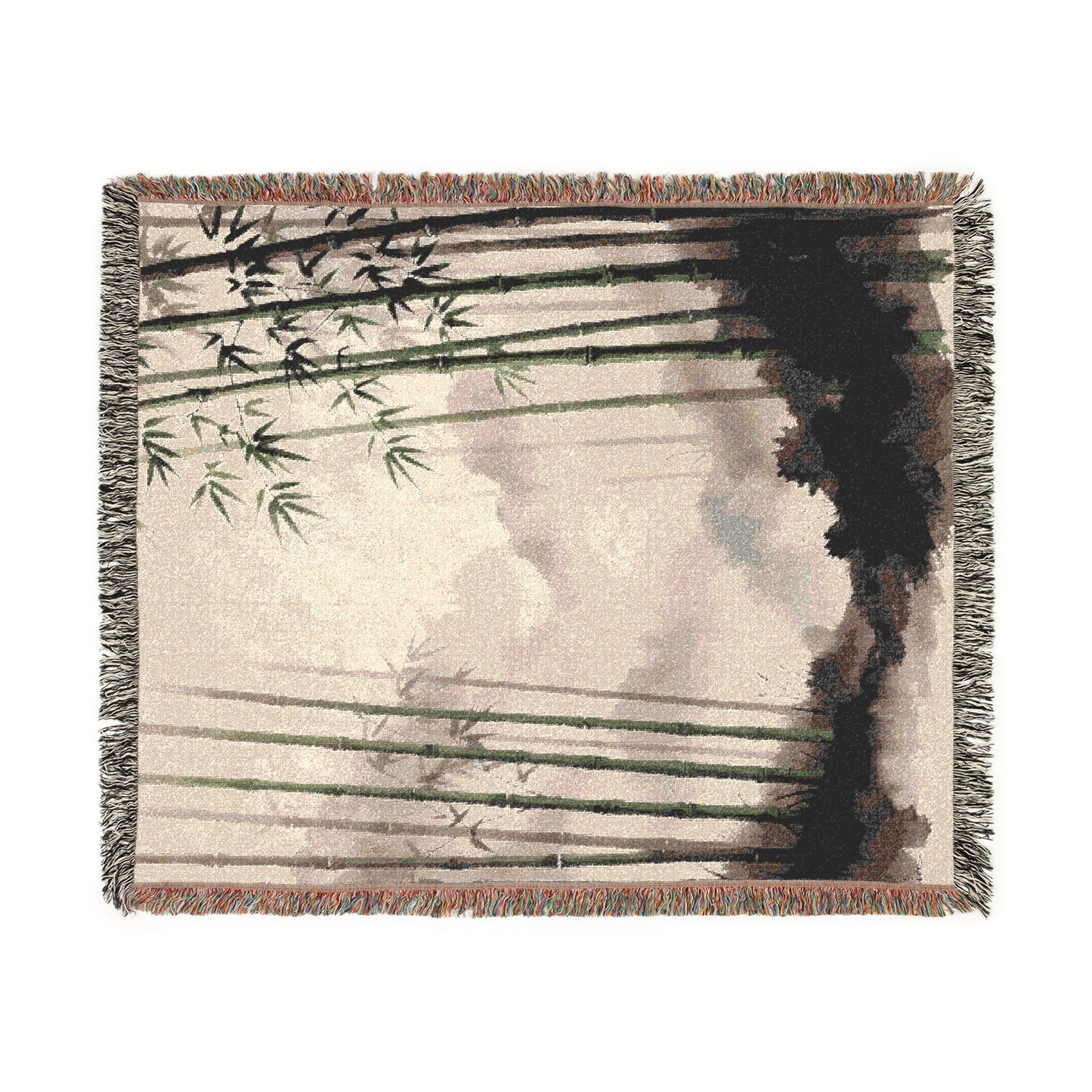 Bamboo Forest Woven Blanket | Nature Landscape Throw, Neutral Green