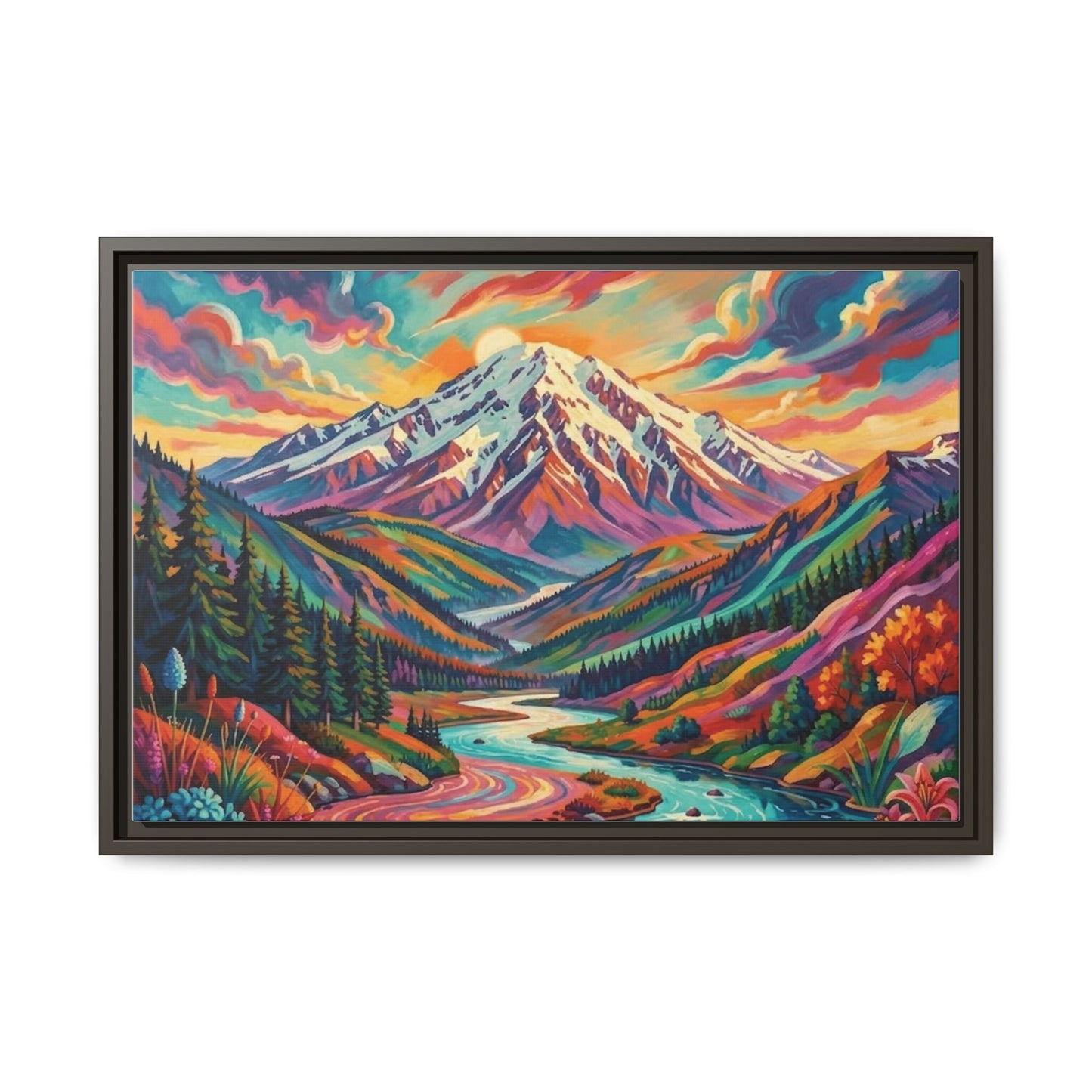 Colorful Abstract Mountain Scape Matte Canvas Framed Print