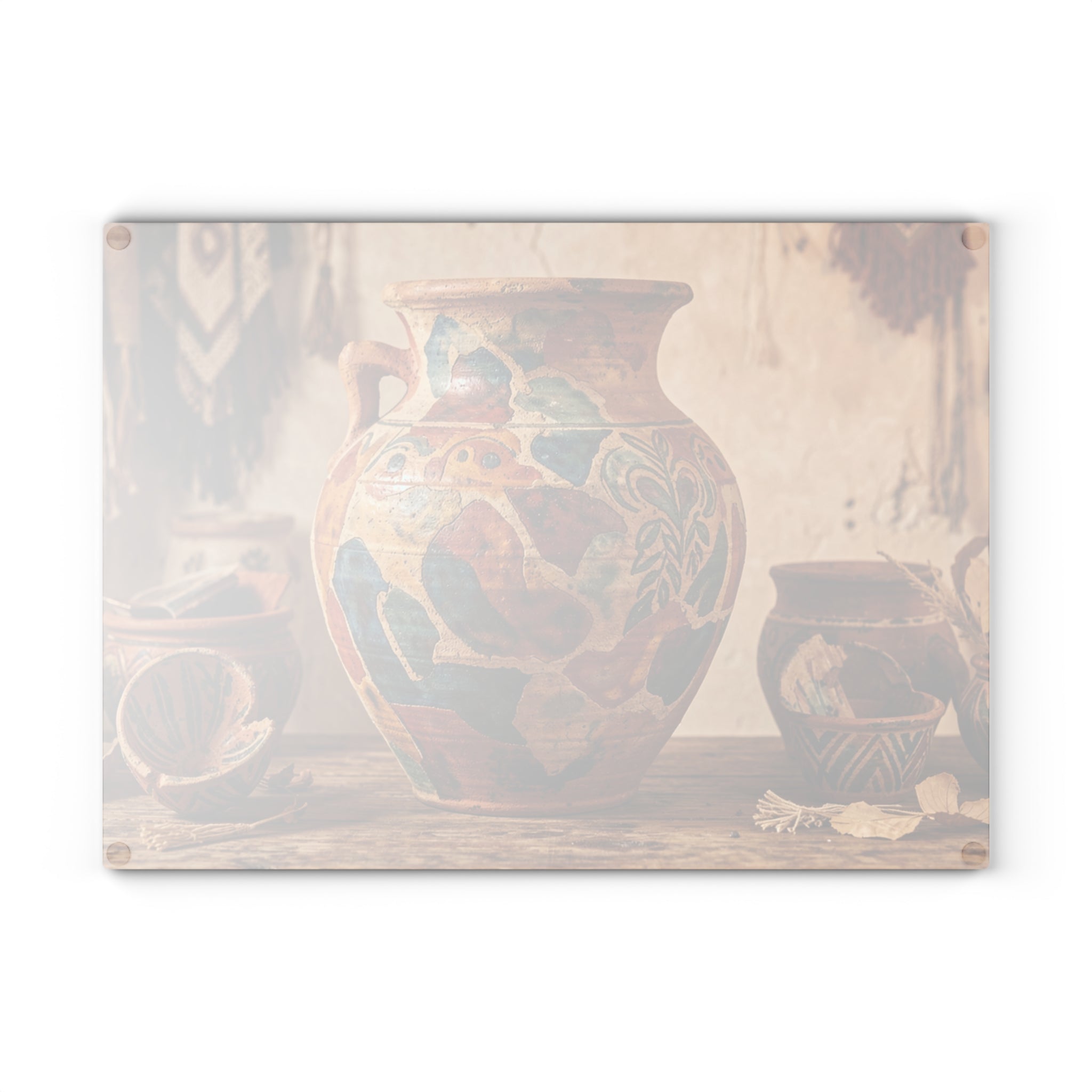 Boho Sunbaked Clay Pitcher Art Glass Cutting Board | Kitchen Countertop Decor