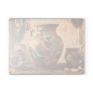 Boho Sunbaked Clay Pitcher Art Glass Cutting Board | Kitchen Countertop Decor