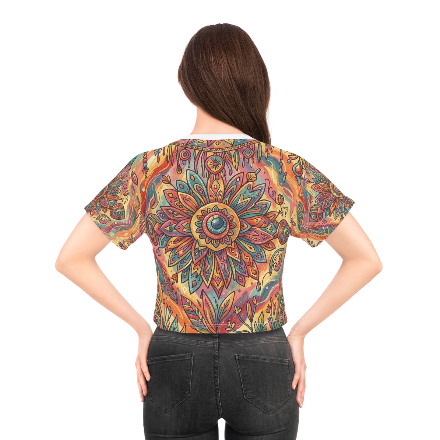 Boho Colorful Print Crop Tee | Trendy Activewear Top