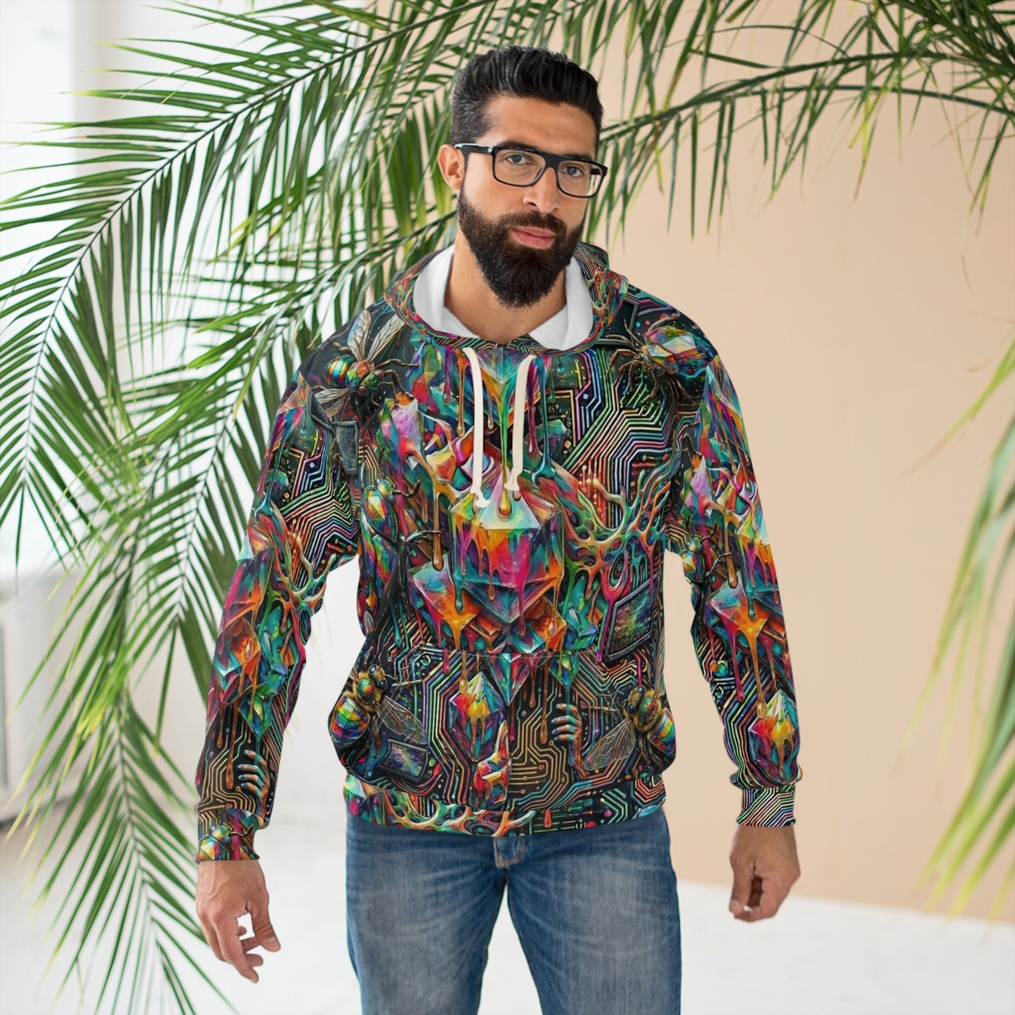 Cyber-Psychedelic Maximalist Pullover Hoodie