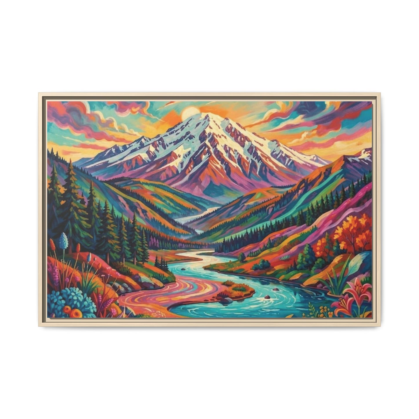 Colorful Abstract Mountain Scape Matte Canvas Framed Print