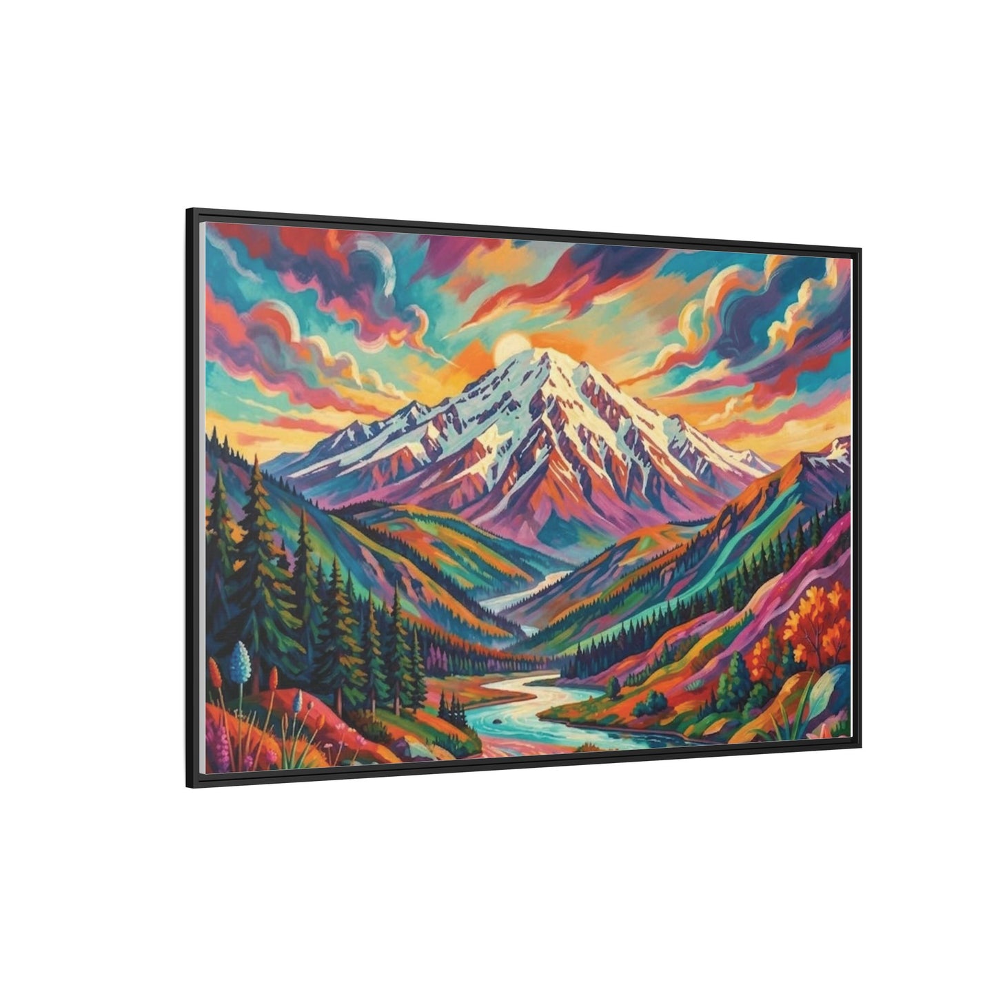 Colorful Abstract Mountain Scape Matte Canvas Framed Print