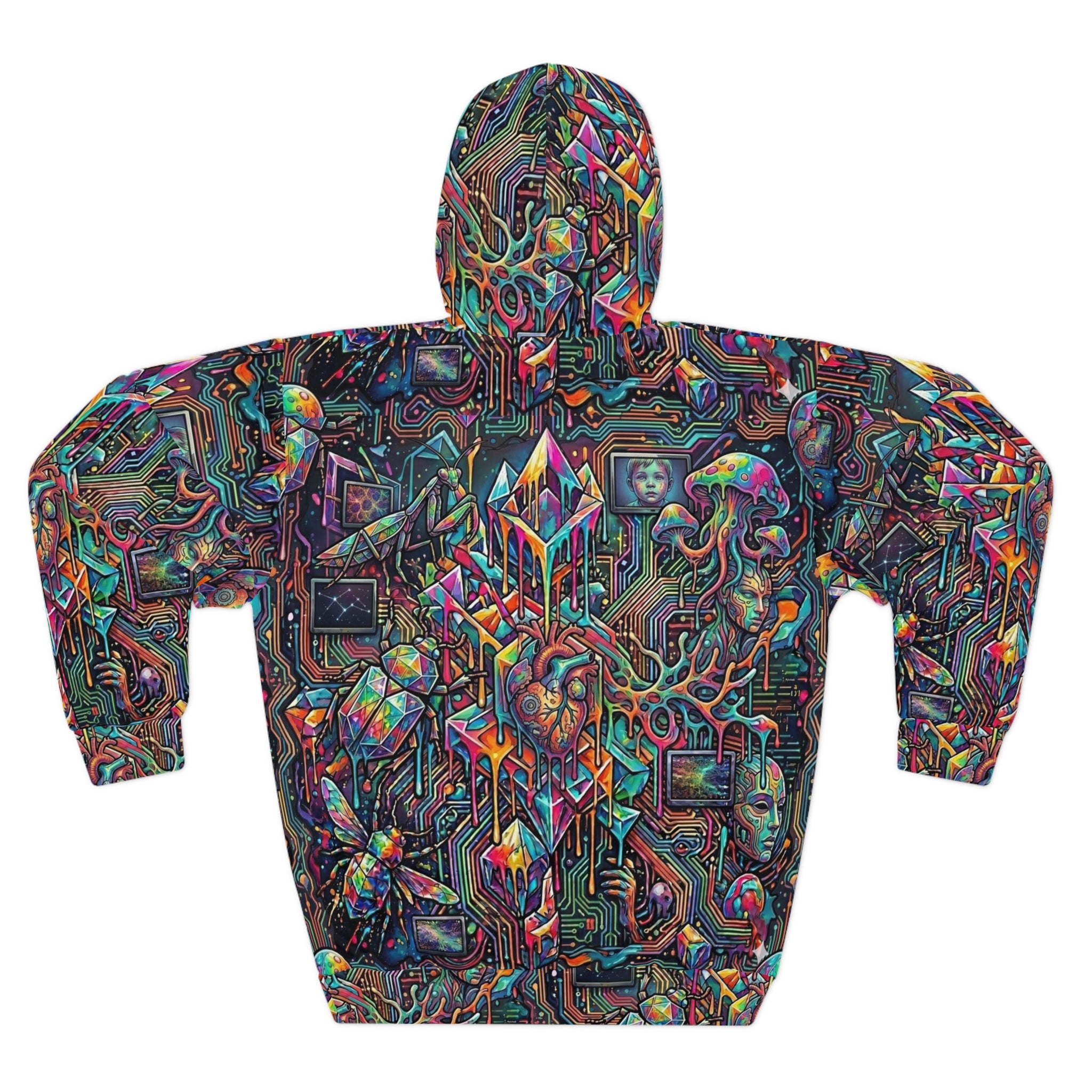 Cyber-Psychedelic Maximalist Hoodie — Colorful Contrasting Modern Art Pullover