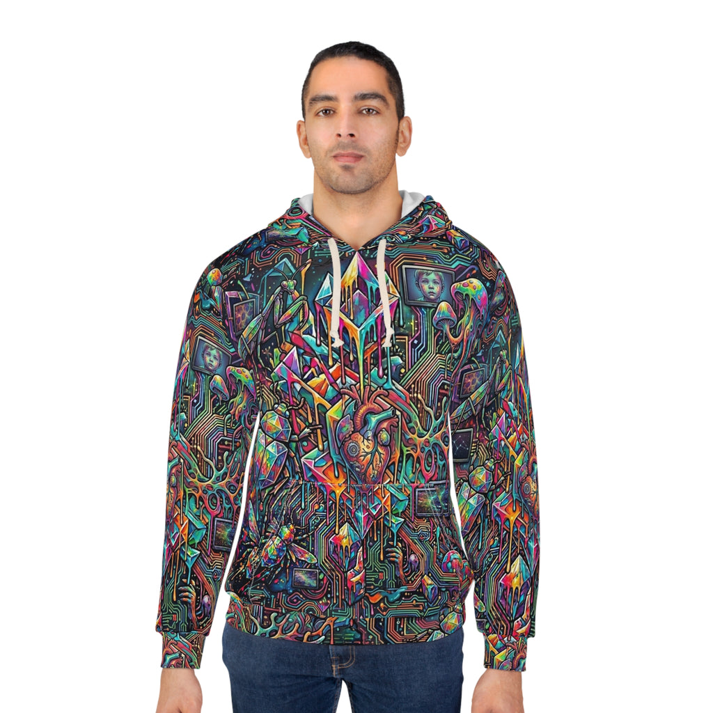 Cyber-Psychedelic Maximalist Hoodie — Colorful Contrasting Modern Art Pullover