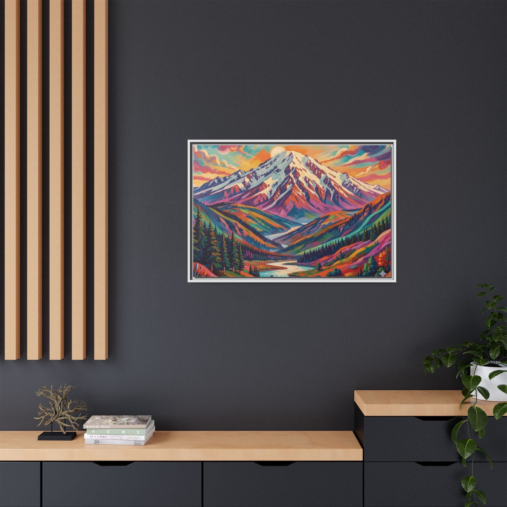 Colorful Abstract Mountain Scape Matte Canvas Framed Print