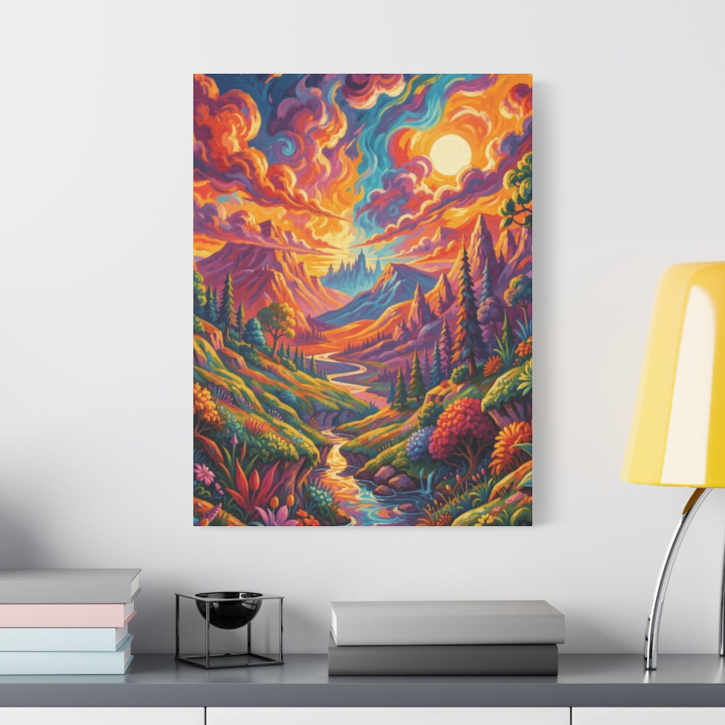 Surreal Abstract Colorful Landscape Satin Canvas (Stretched)