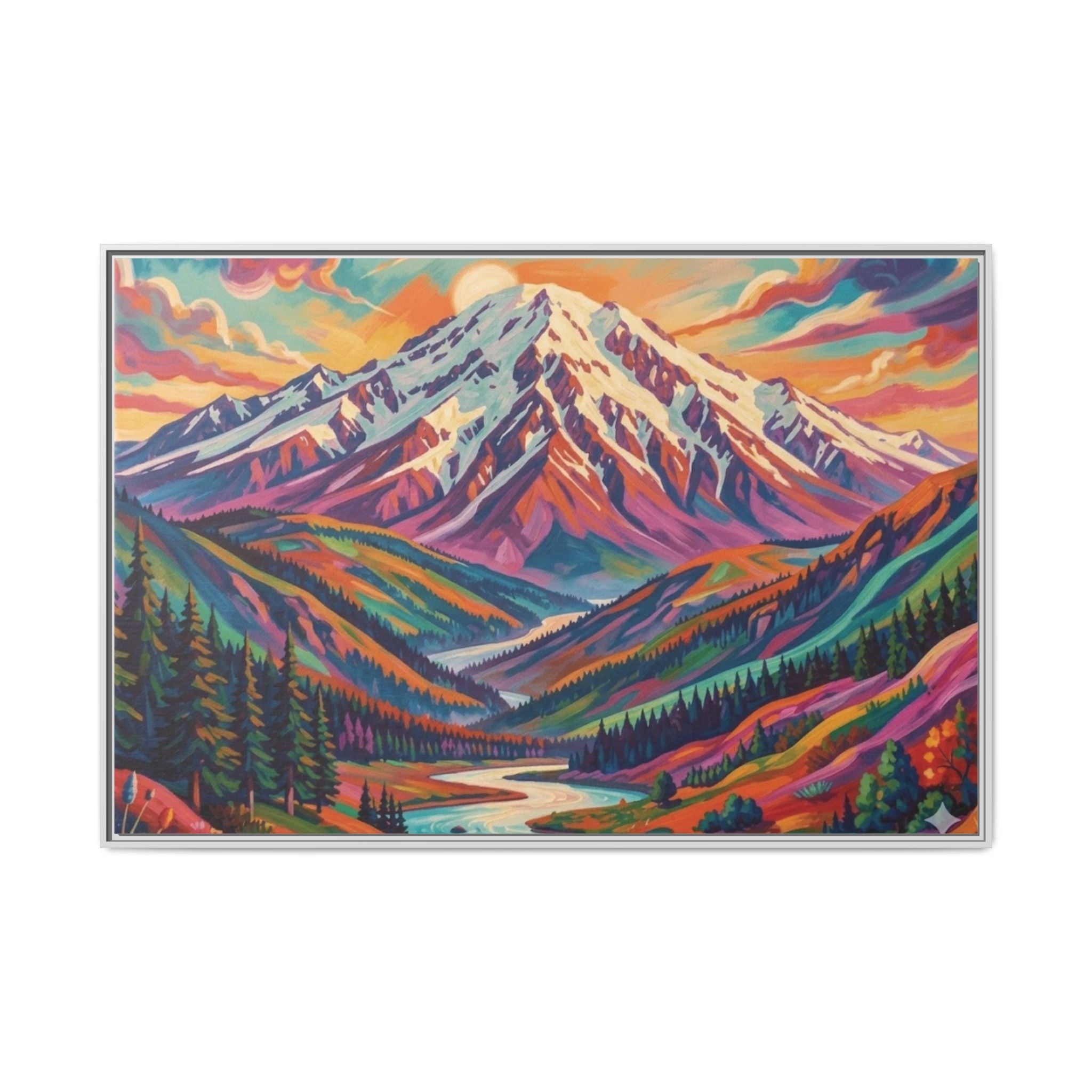 Colorful Abstract Mountain Scape Matte Canvas Framed Print