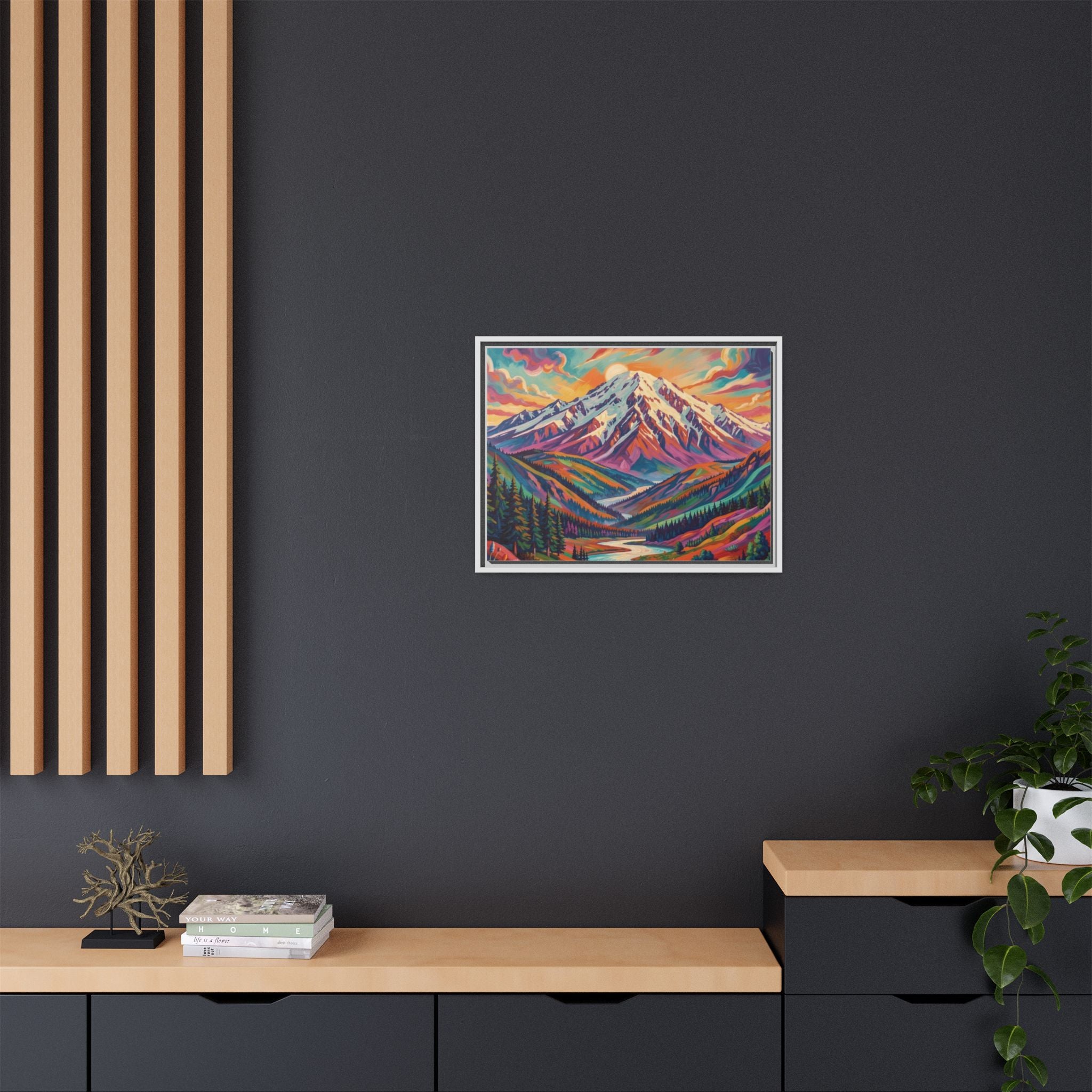 Colorful Abstract Mountain Scape Matte Canvas Framed Print