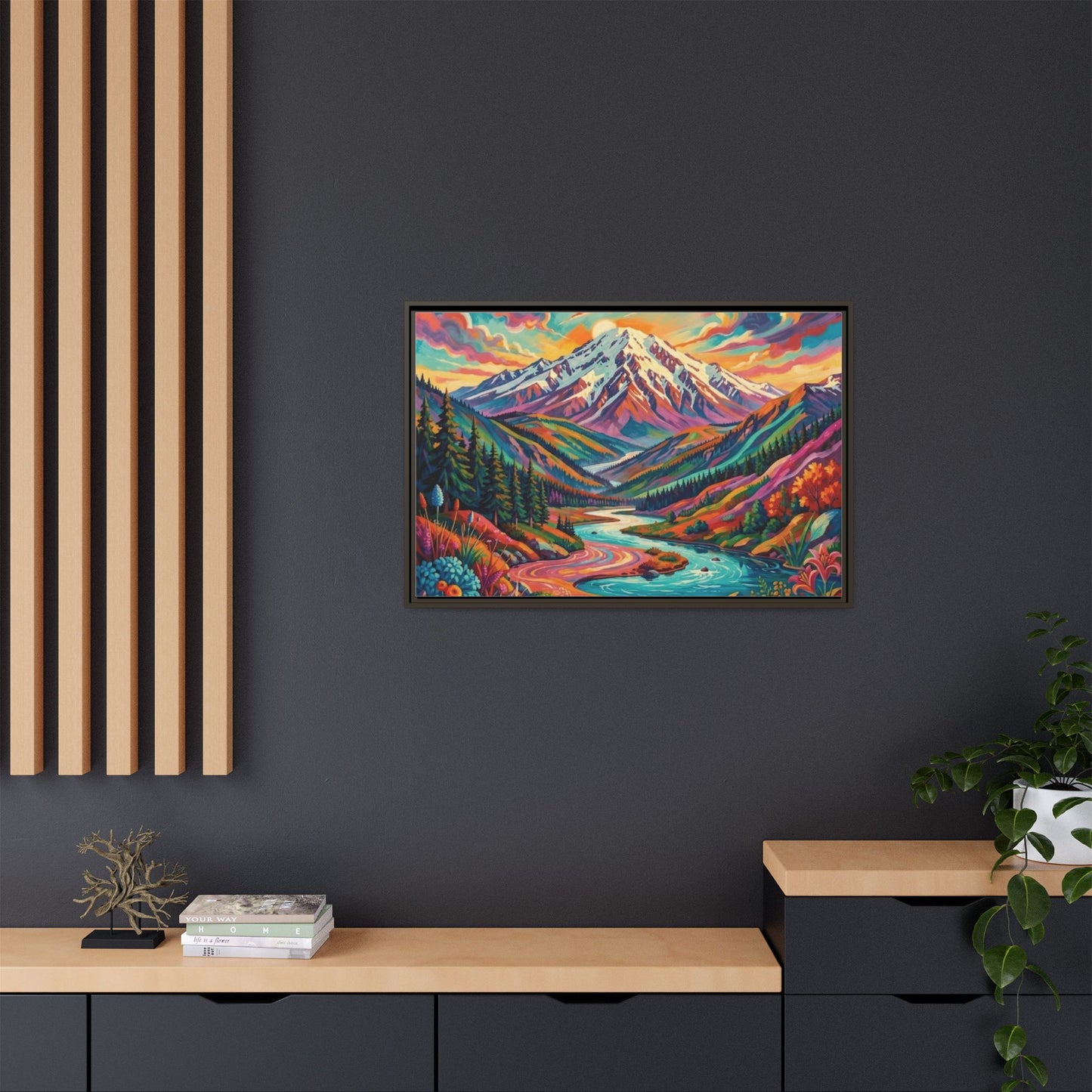 Colorful Abstract Mountain Scape Matte Canvas Framed Print