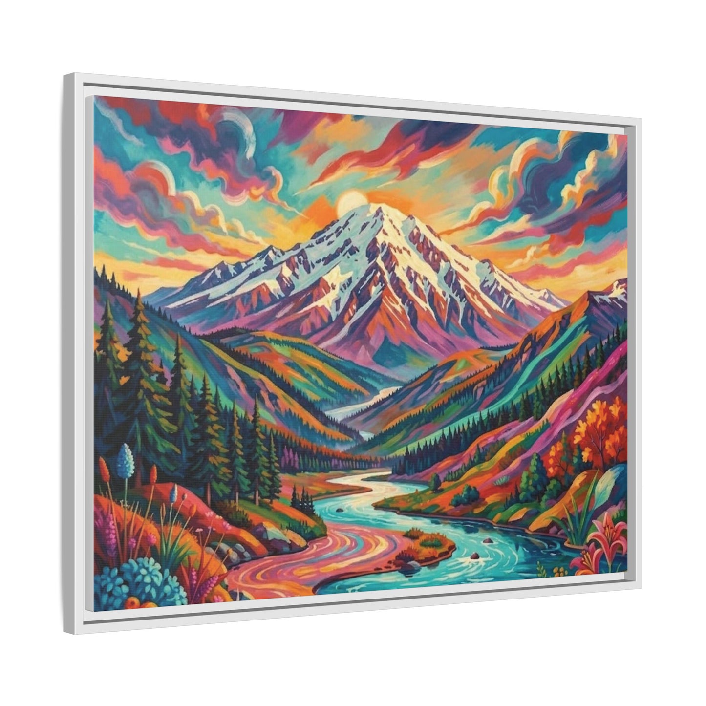 Colorful Abstract Mountain Scape Matte Canvas Framed Print