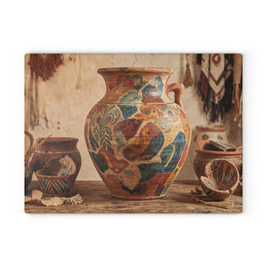 Boho Sunbaked Clay Pitcher Art Glass Cutting Board | Kitchen Countertop Decor