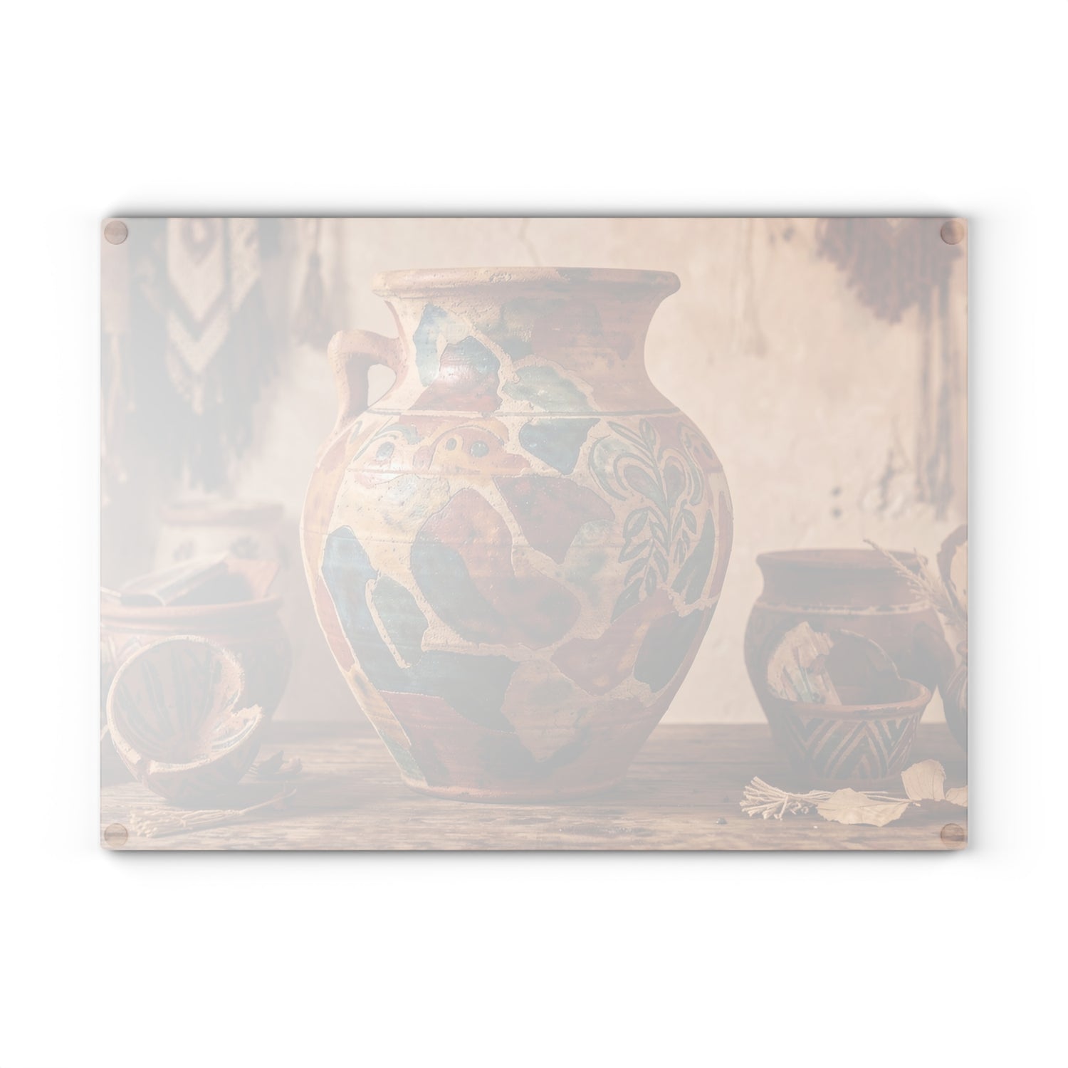 Boho Sunbaked Clay Pitcher Art Glass Cutting Board | Kitchen Countertop Decor